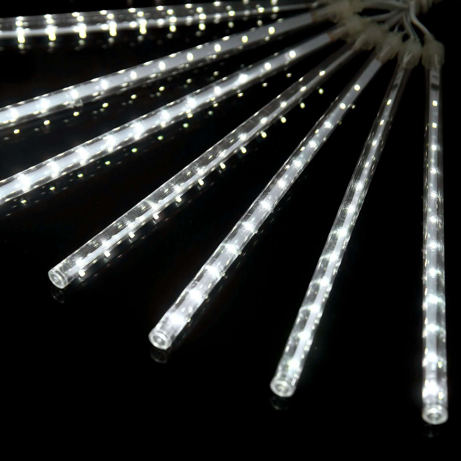 8 Tubes LED String Lights 12" Hanging Icicle Design Clear - Waterproof Meteor Shower Effect - Image 9