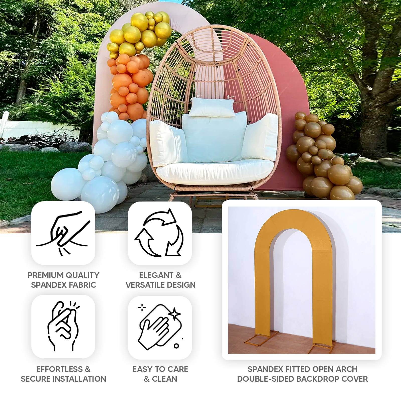 Beige Spandex Fitted Open Arch Backdrop Cover, Double-Sided U-Shaped Wedding Arch Slipcover 8ft - Image 4