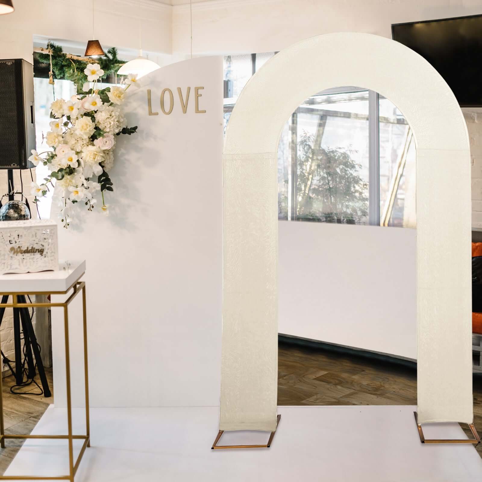 Beige Spandex Fitted Open Arch Backdrop Cover, Double-Sided U-Shaped Wedding Arch Slipcover 8ft - Image 6