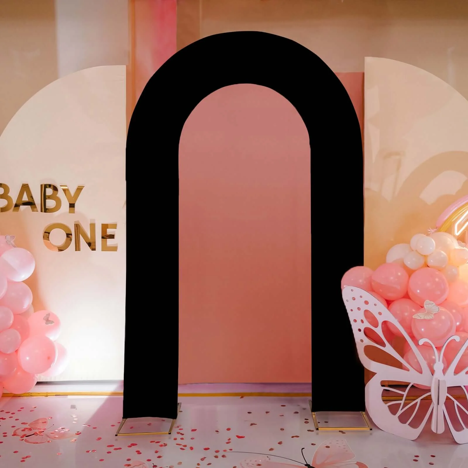 Black Spandex Fitted Open Arch Backdrop Cover, Double-Sided U-Shaped Wedding Arch Slipcover 8ft - Image 2