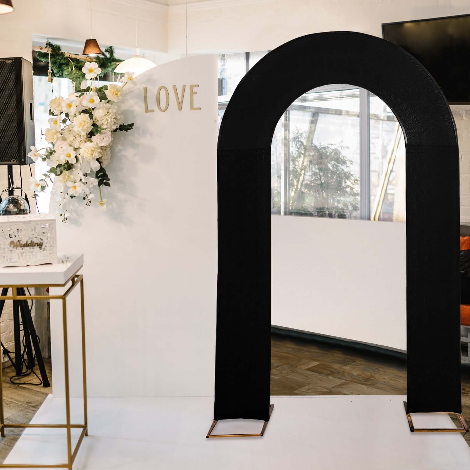 Black Spandex Fitted Open Arch Backdrop Cover, Double-Sided U-Shaped Wedding Arch Slipcover 8ft - Image 6