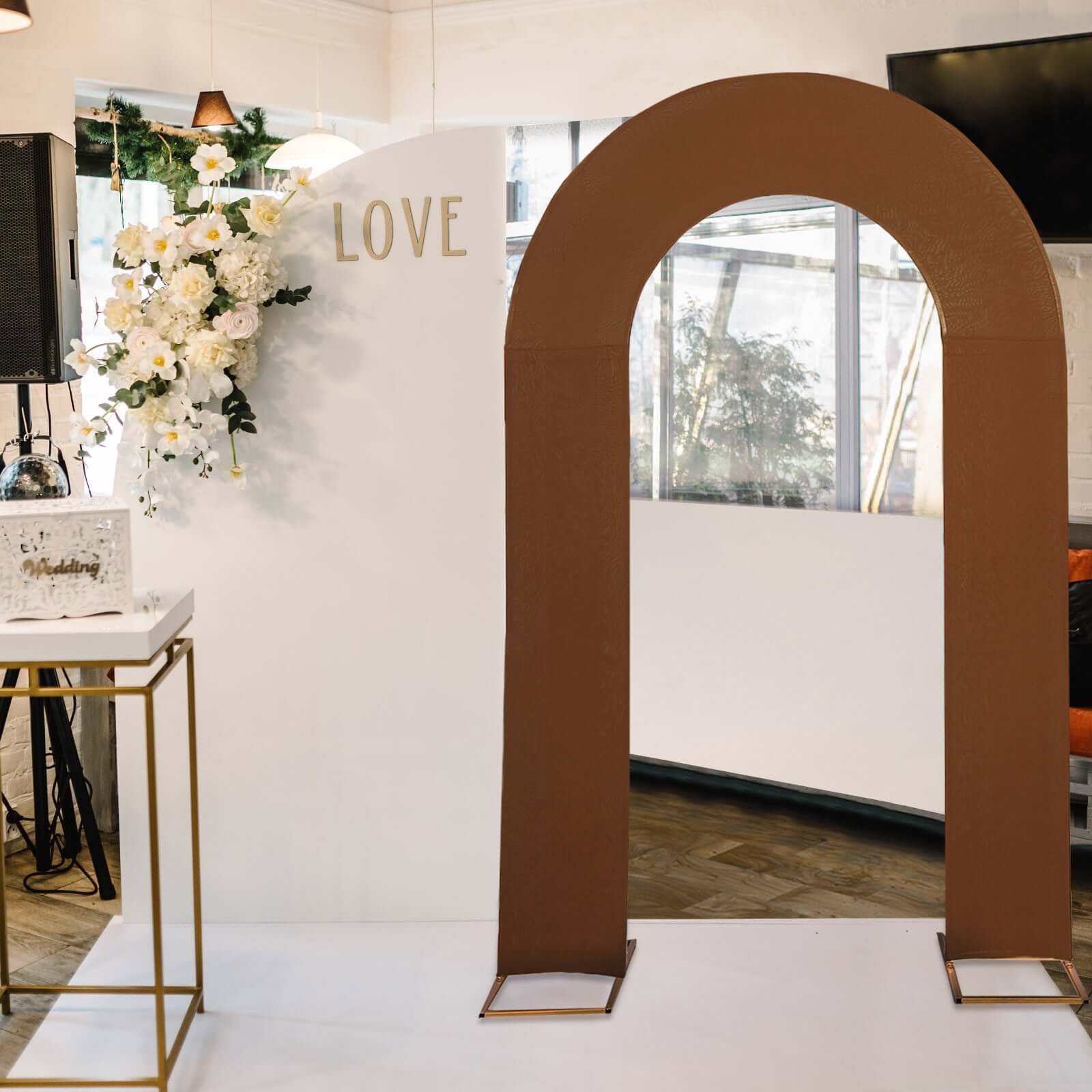 Cinnamon Brown Spandex Fitted Open Arch Backdrop Cover, Double-Sided U-Shaped Wedding Arch Slipcover 8ft - Image 6
