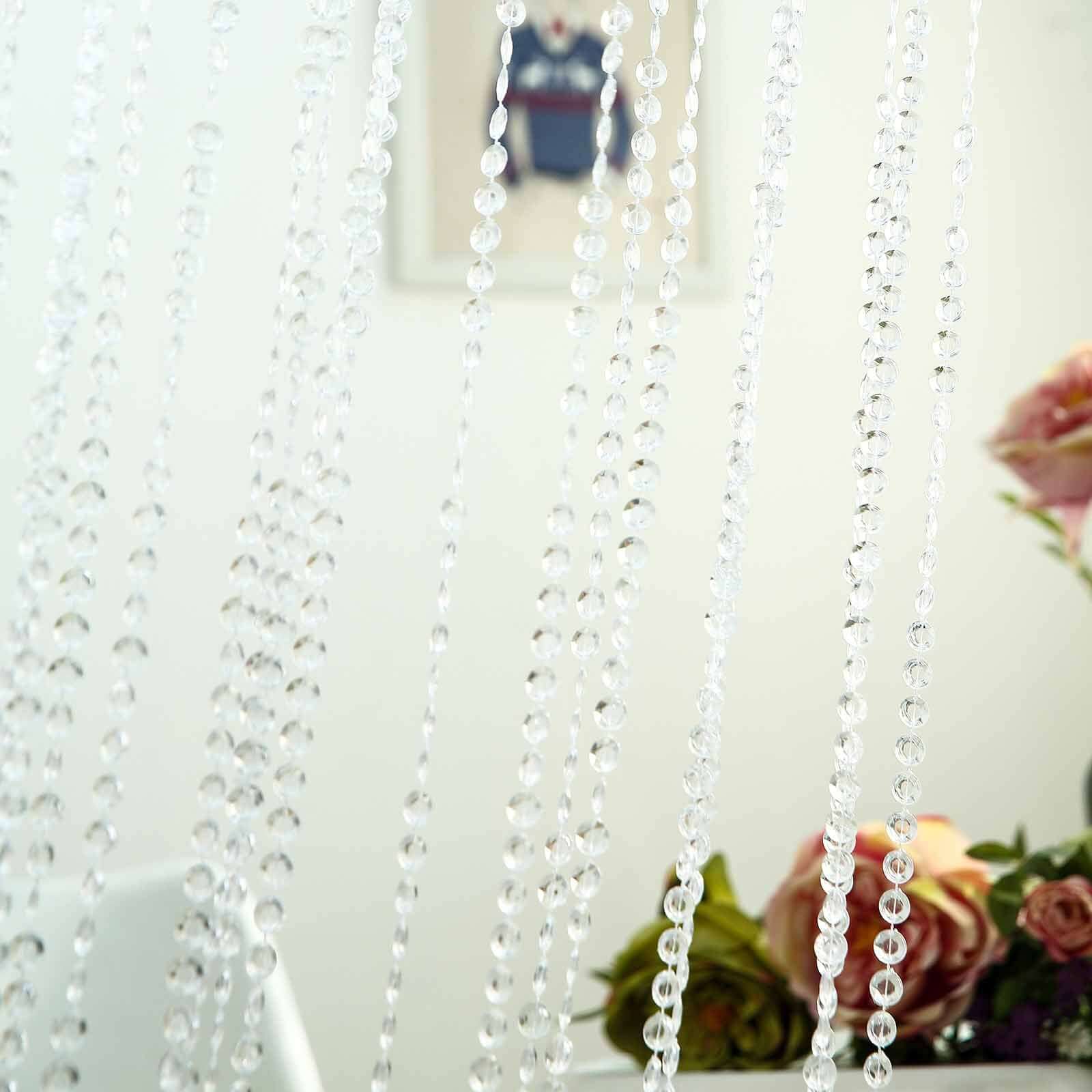 Crystal Diamond Beaded Curtain with Plastic Rod and Adjustable Hooks 8ft - Image 2