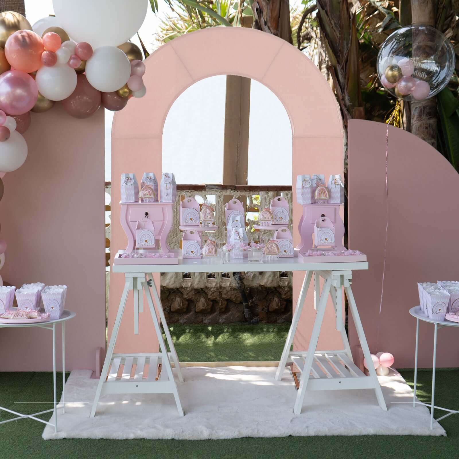 Dusty Rose Spandex Fitted Open Arch Backdrop Cover, Double-Sided U-Shaped Wedding Arch Slipcover 8ft - Image 2