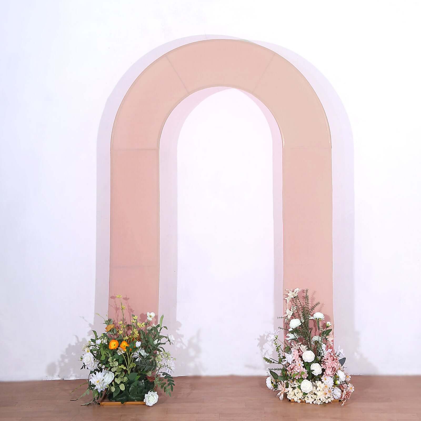 Dusty Rose Spandex Fitted Open Arch Backdrop Cover, Double-Sided U-Shaped Wedding Arch Slipcover 8ft - Image 6