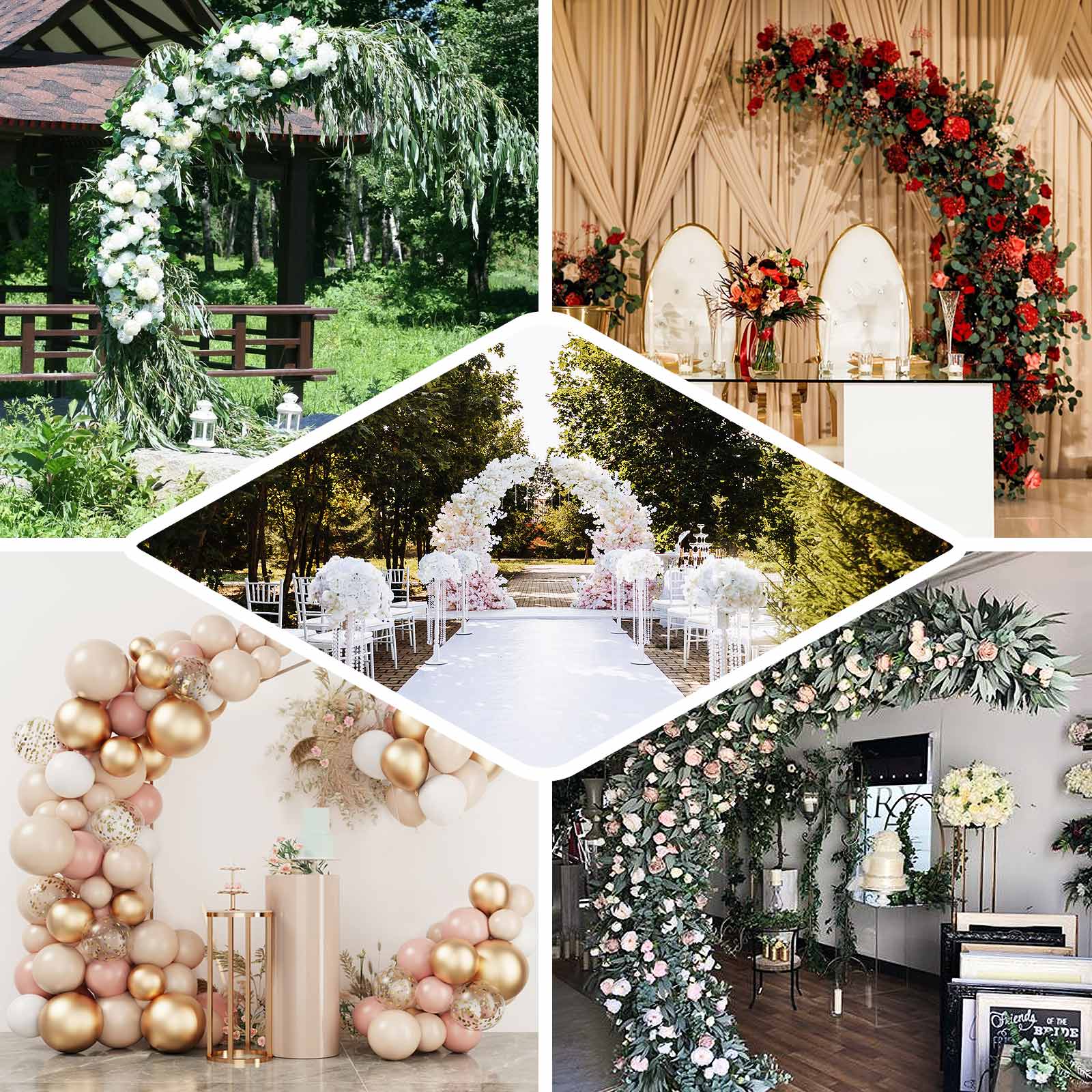 Gold Metal Half Crescent Moon Wedding Arch Flower Stand, Curved Arbor Balloon Frame 8ft - Image 4