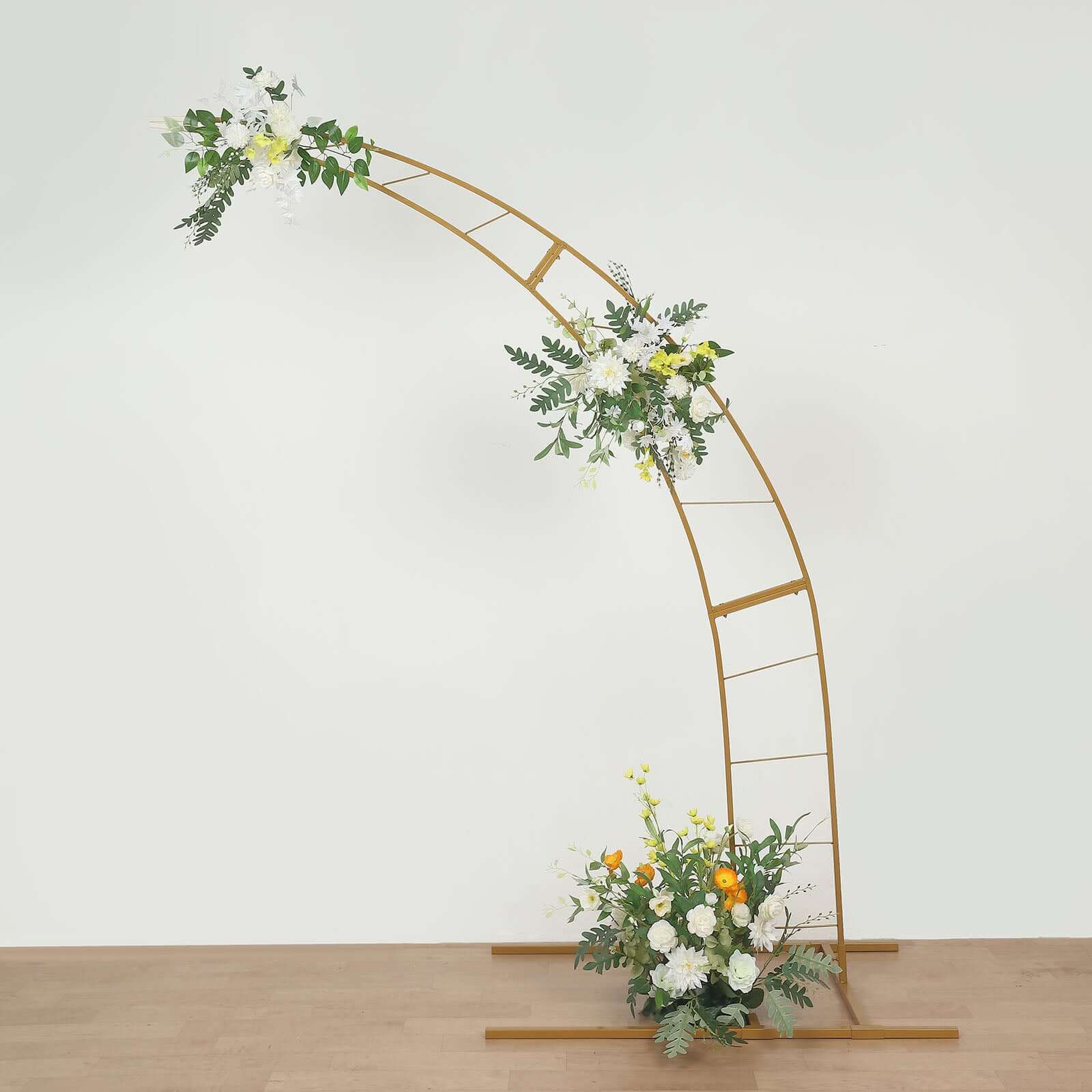 Gold Metal Half Crescent Moon Wedding Arch Flower Stand, Curved Arbor Balloon Frame 8ft - Image 7