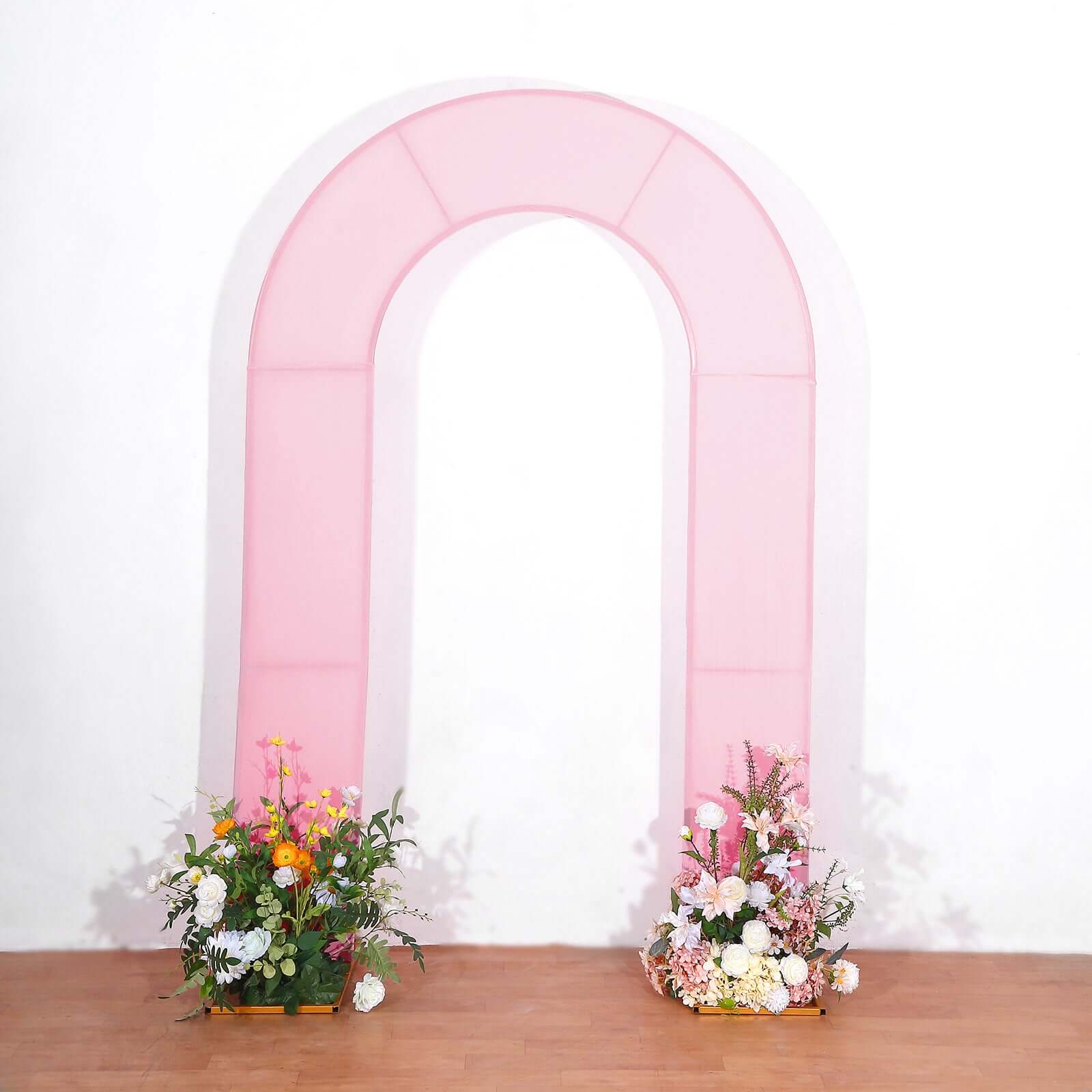 Pink Spandex Fitted Open Arch Backdrop Cover, Double-Sided U-Shaped Wedding Arch Slipcover 8ft - Image 6