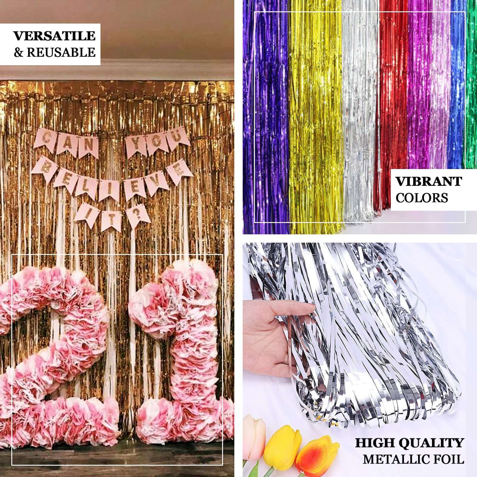 Rose Gold Metallic Tinsel Foil Fringe Doorway Curtain Party Backdrop 8ft - Image 4
