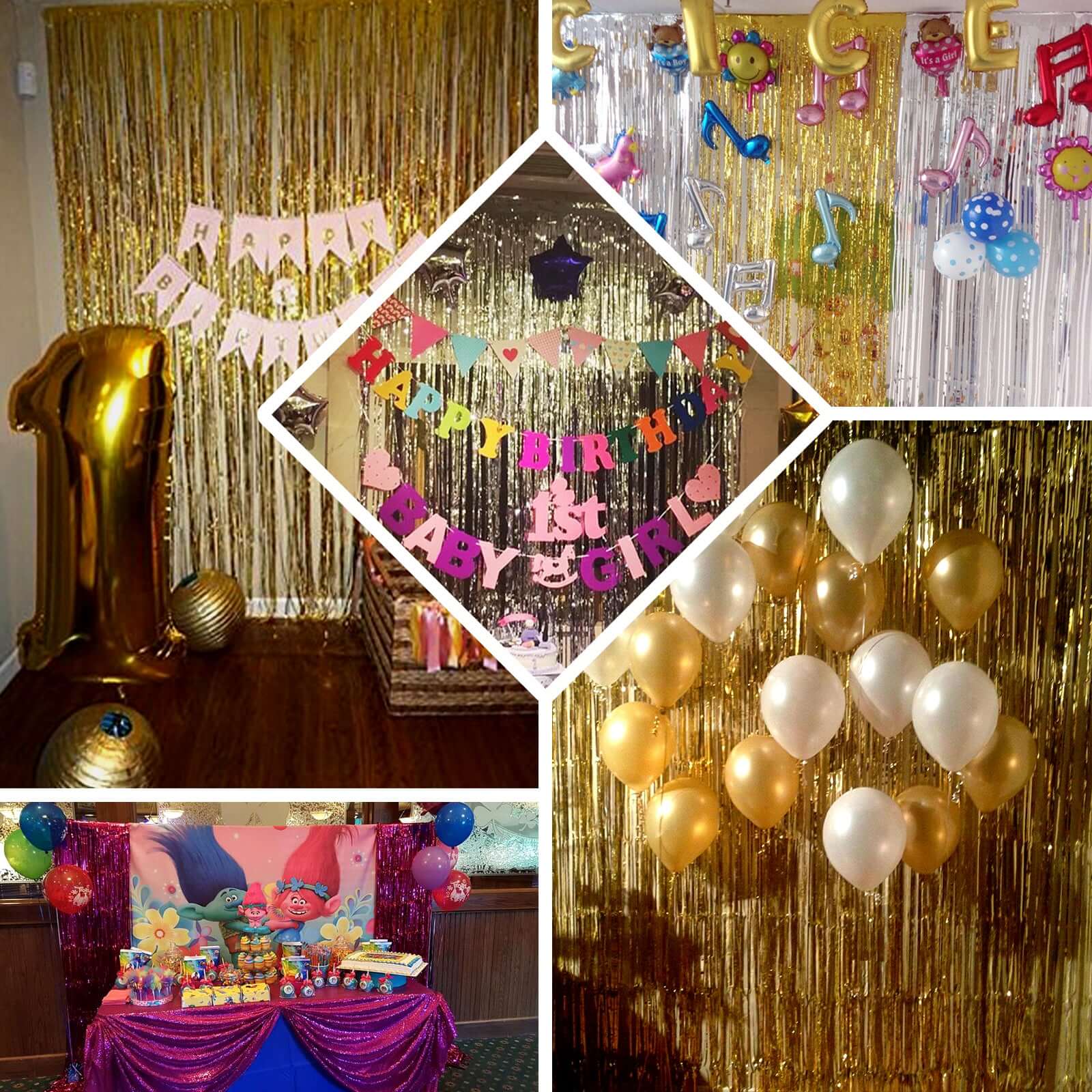 Rose Gold Metallic Tinsel Foil Fringe Doorway Curtain Party Backdrop 8ft - Image 5