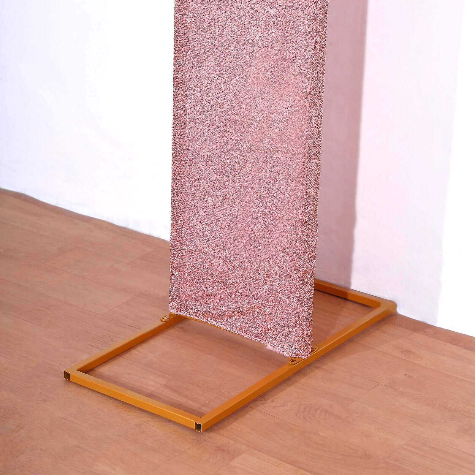 Rose Gold Spandex Fitted Open Arch Backdrop Cover With Shimmer Tinsel Finish, Double-Sided U-Shaped Wedding Arch Slipcover 8ft - Image 5