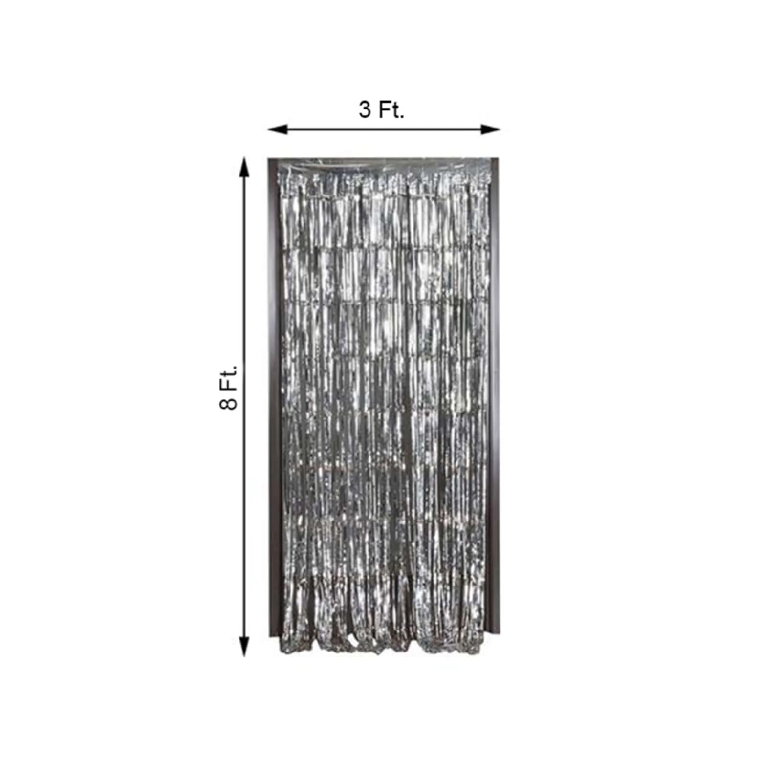Silver Metallic Tinsel Foil Fringe Doorway Curtain Party Backdrop 8ft - Image 3