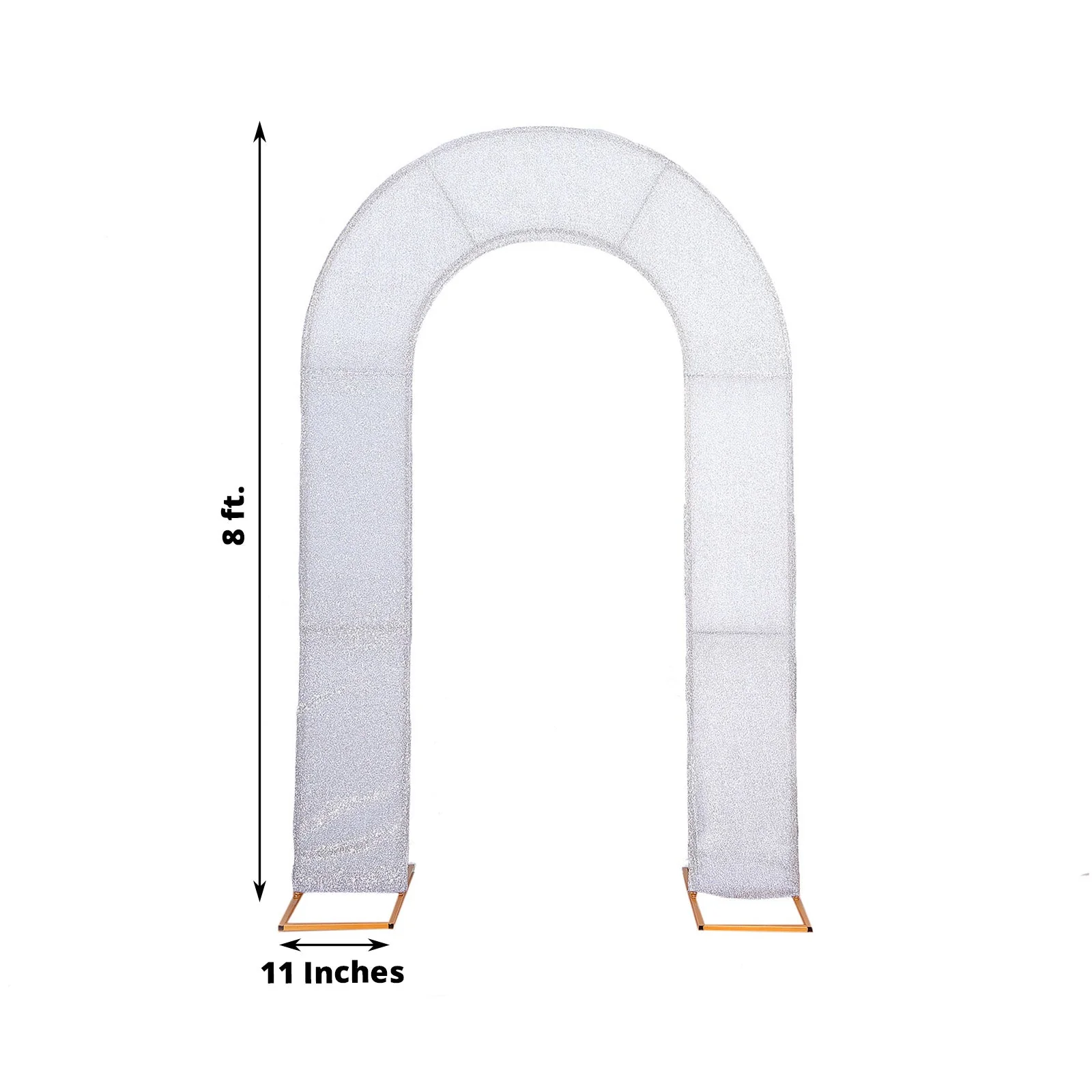 Silver Spandex Fitted Open Arch Backdrop Cover With Shimmer Tinsel Finish, Double-Sided U-Shaped Wedding Arch Slipcover 8ft - Image 3