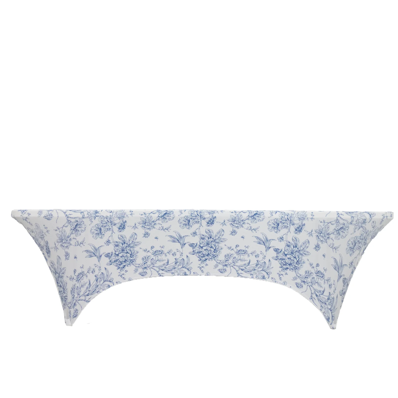 Spandex Fitted Rectangle Tablecloth 8ft – White & Blue French Toile Wrinkle-Free Stretch Table Cover - Image 6
