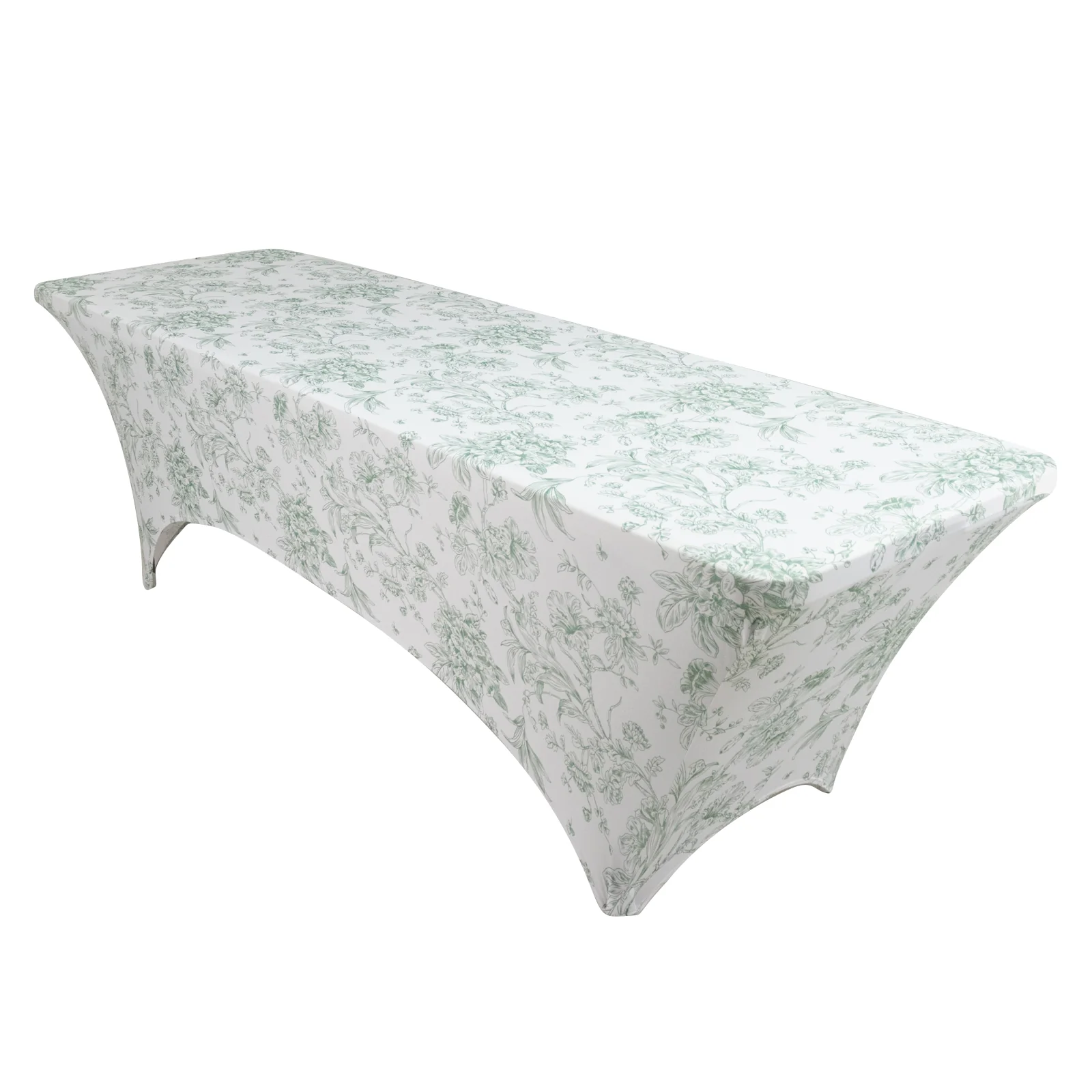 Spandex Fitted Rectangle Tablecloth 8ft – White & Dusty Sage Green French Toile Wrinkle-Free Stretch Table Cover - Image 3