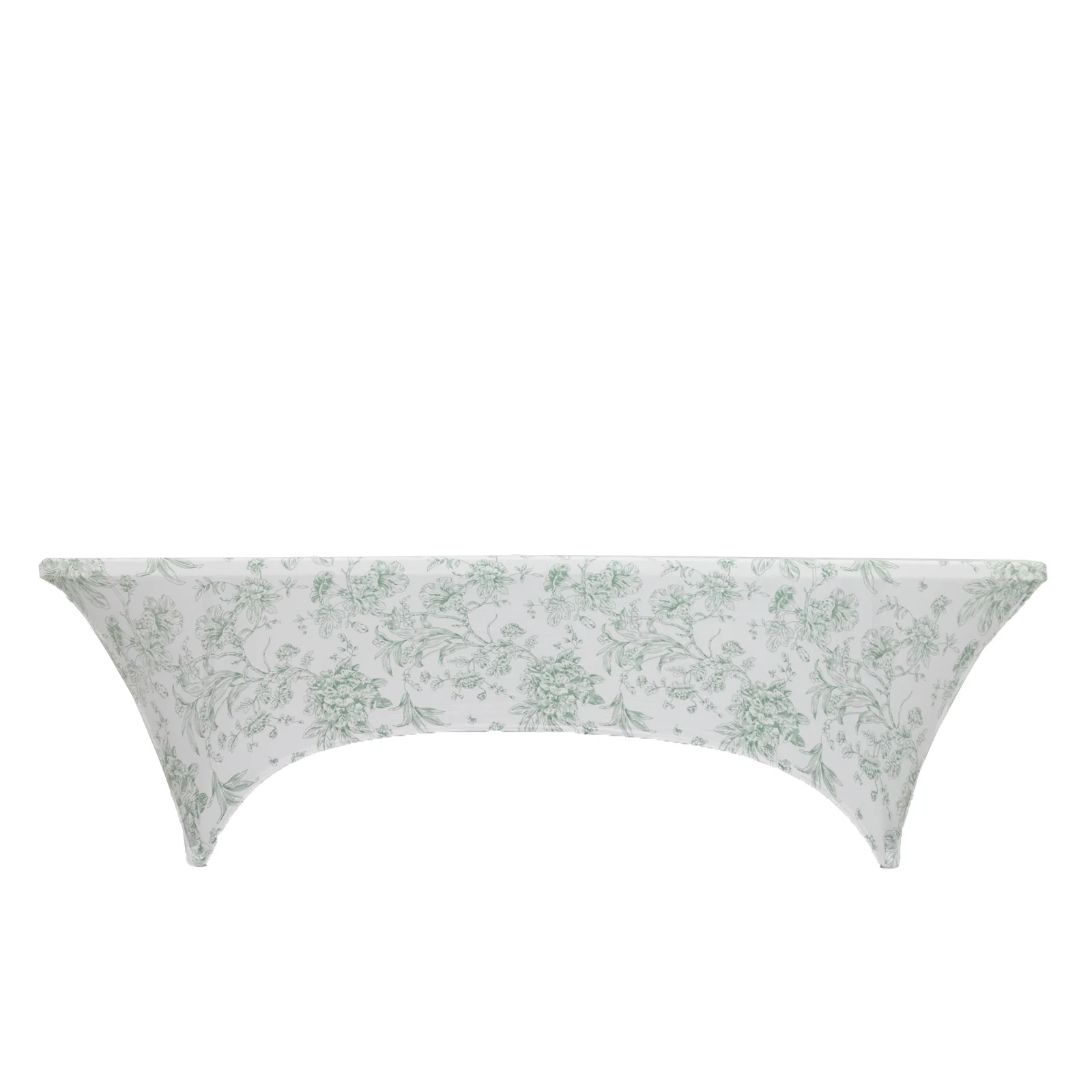 Spandex Fitted Rectangle Tablecloth 8ft – White & Dusty Sage Green French Toile Wrinkle-Free Stretch Table Cover - Image 6