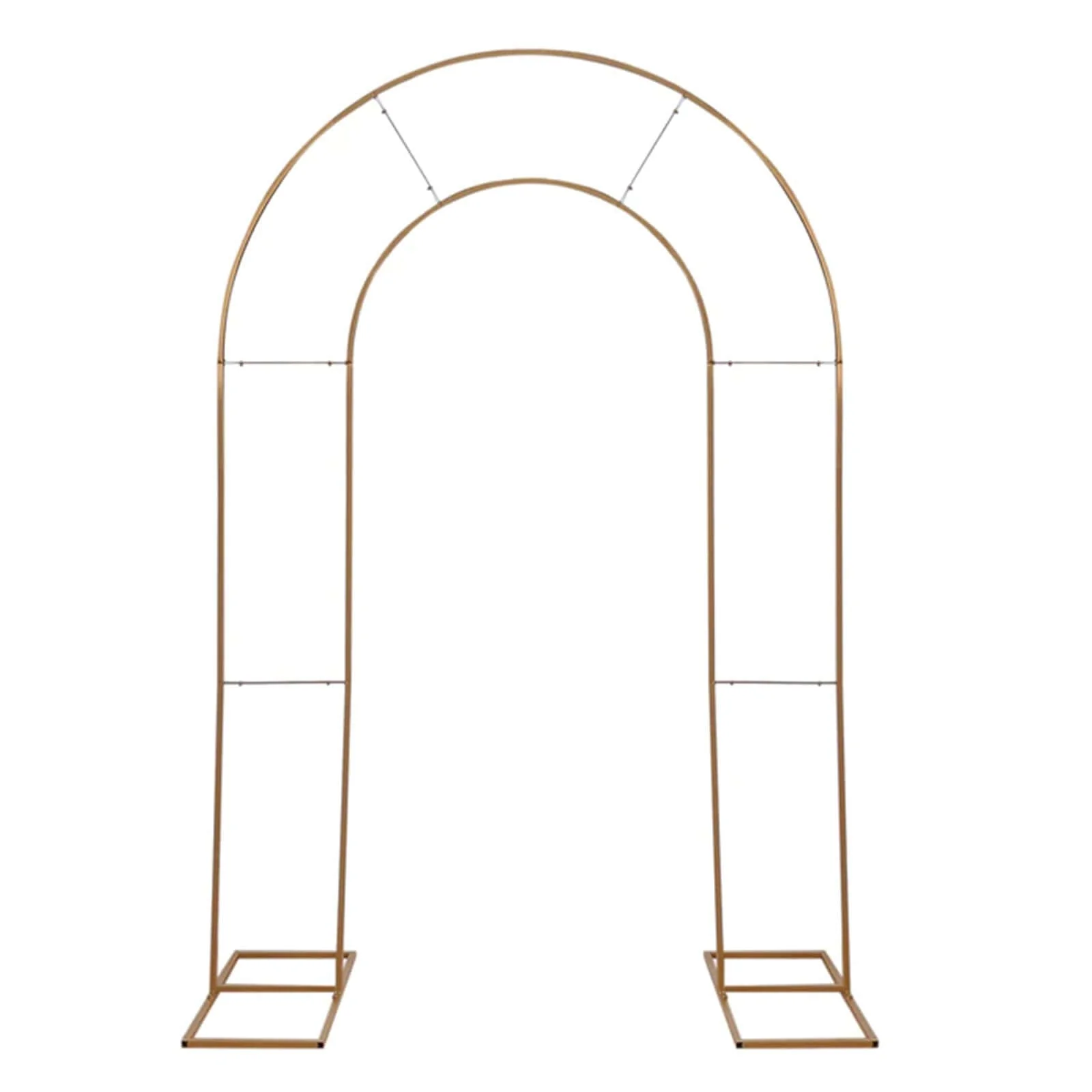 Gold Metal Round Top Double Arch Wedding Backdrop Stand, Flower Balloon Frame Ceremony Arbor 8ft Tall - Image 7