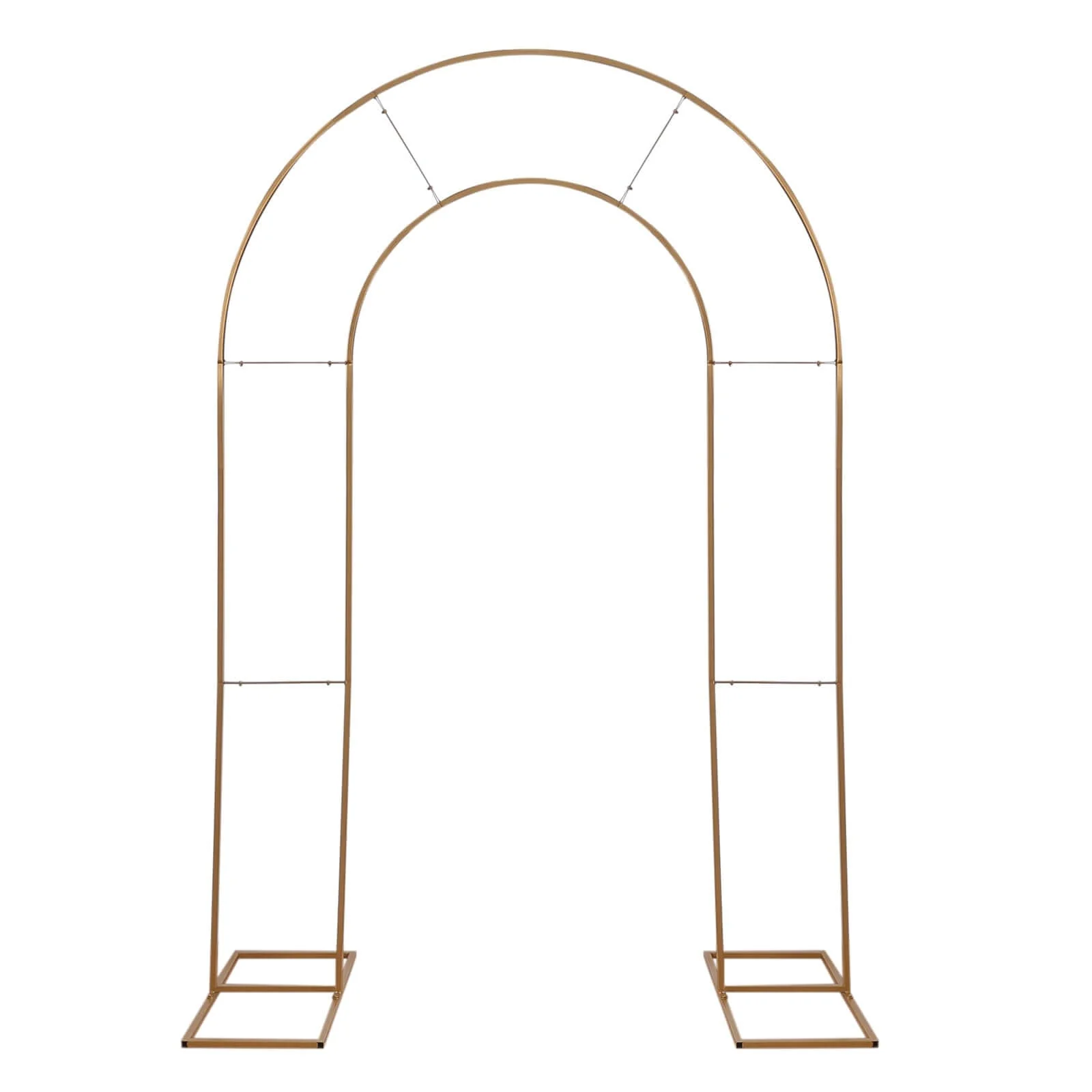 Gold Metal Round Top Double Arch Wedding Backdrop Stand, Flower Balloon Frame Ceremony Arbor 8ft Tall - Image 9