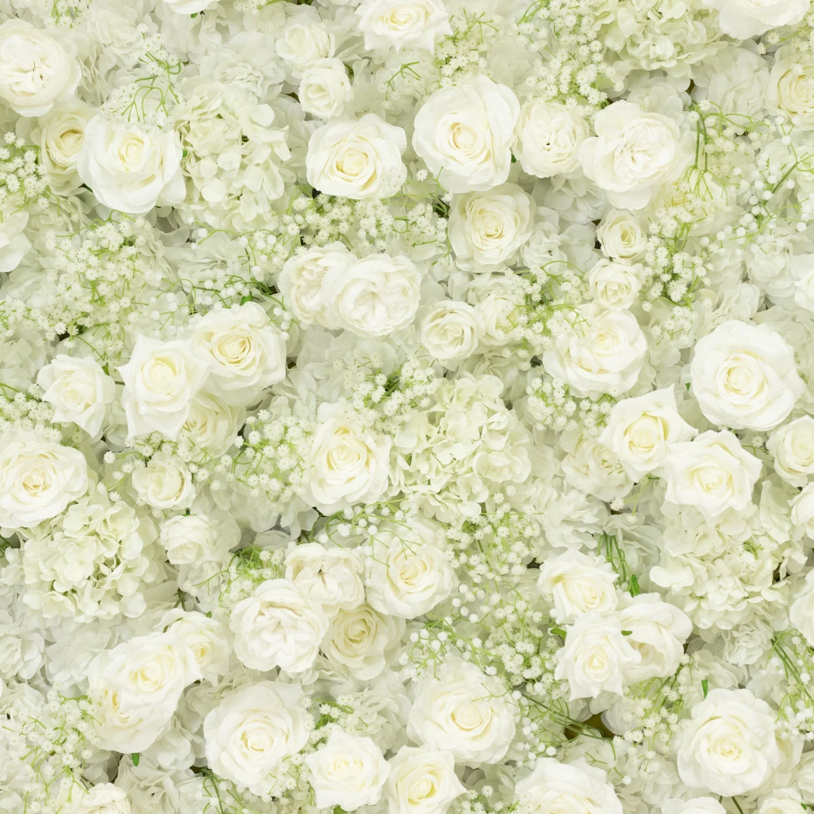 Roll Up Flower Wall Backdrop with Fabric Backing – 8ftx4ft White Artificial Silk Roses & Baby's Breath - Image 5