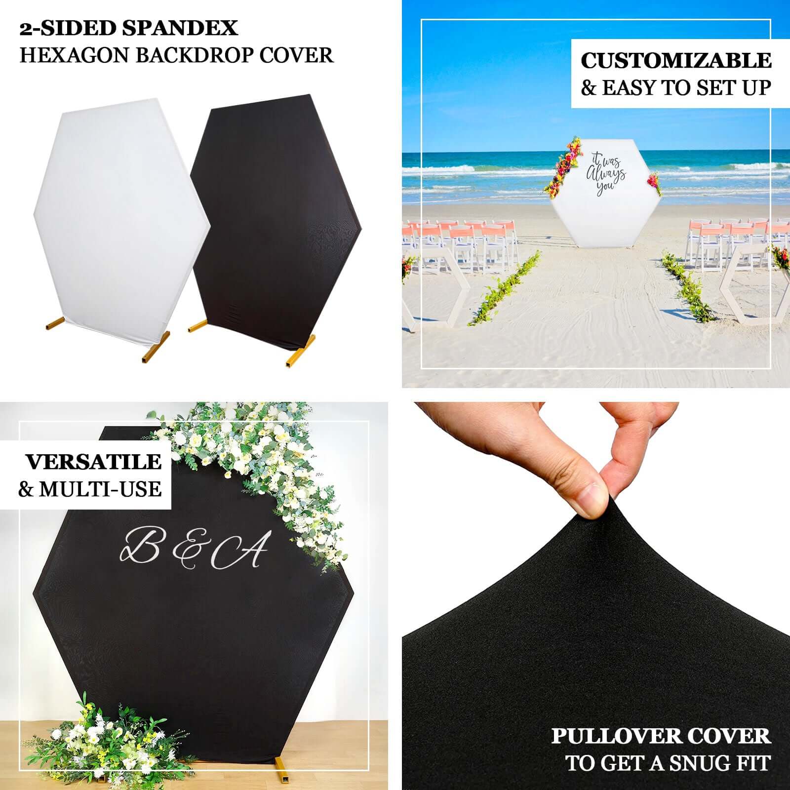 Black 2-Sided Spandex Fit Hexagon Wedding Arch Backdrop Cover 8ftx7ft - Image 4