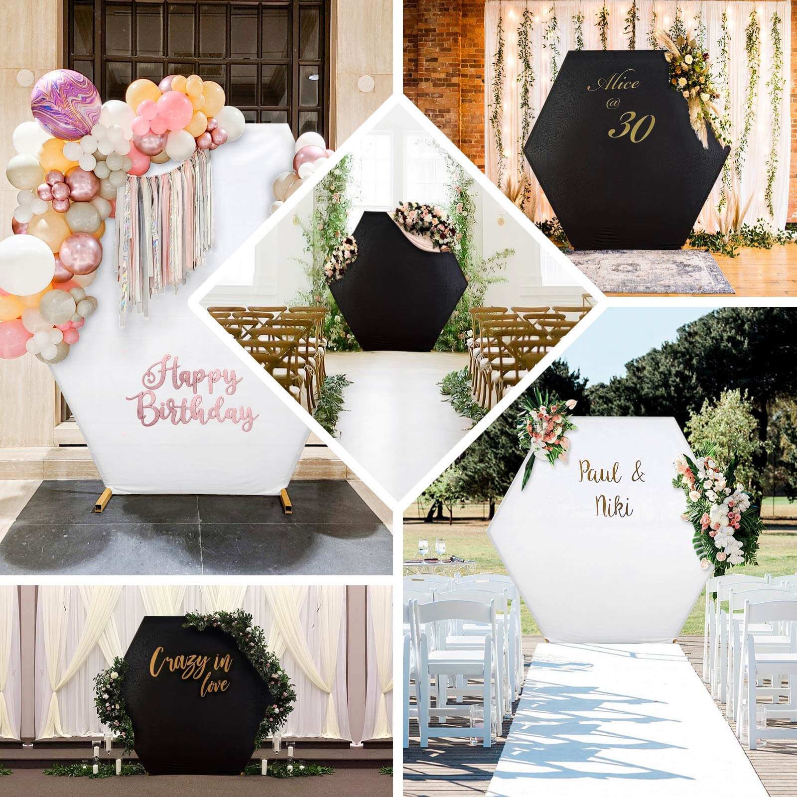 Black 2-Sided Spandex Fit Hexagon Wedding Arch Backdrop Cover 8ftx7ft - Image 5