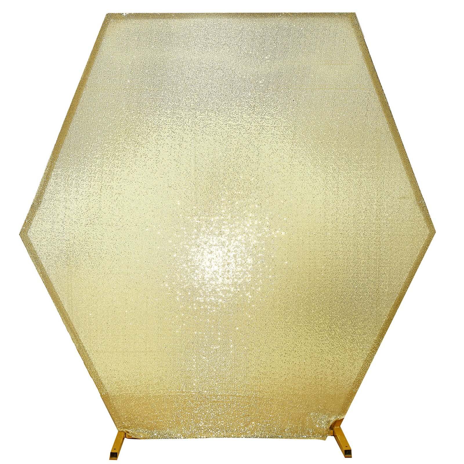 Champagne Sparkle Sequin Hexagon Wedding Arch Cover, Shiny Shimmer Backdrop Stand Cover 2-Sided Custom Fit 8ftx7ft - Image 6