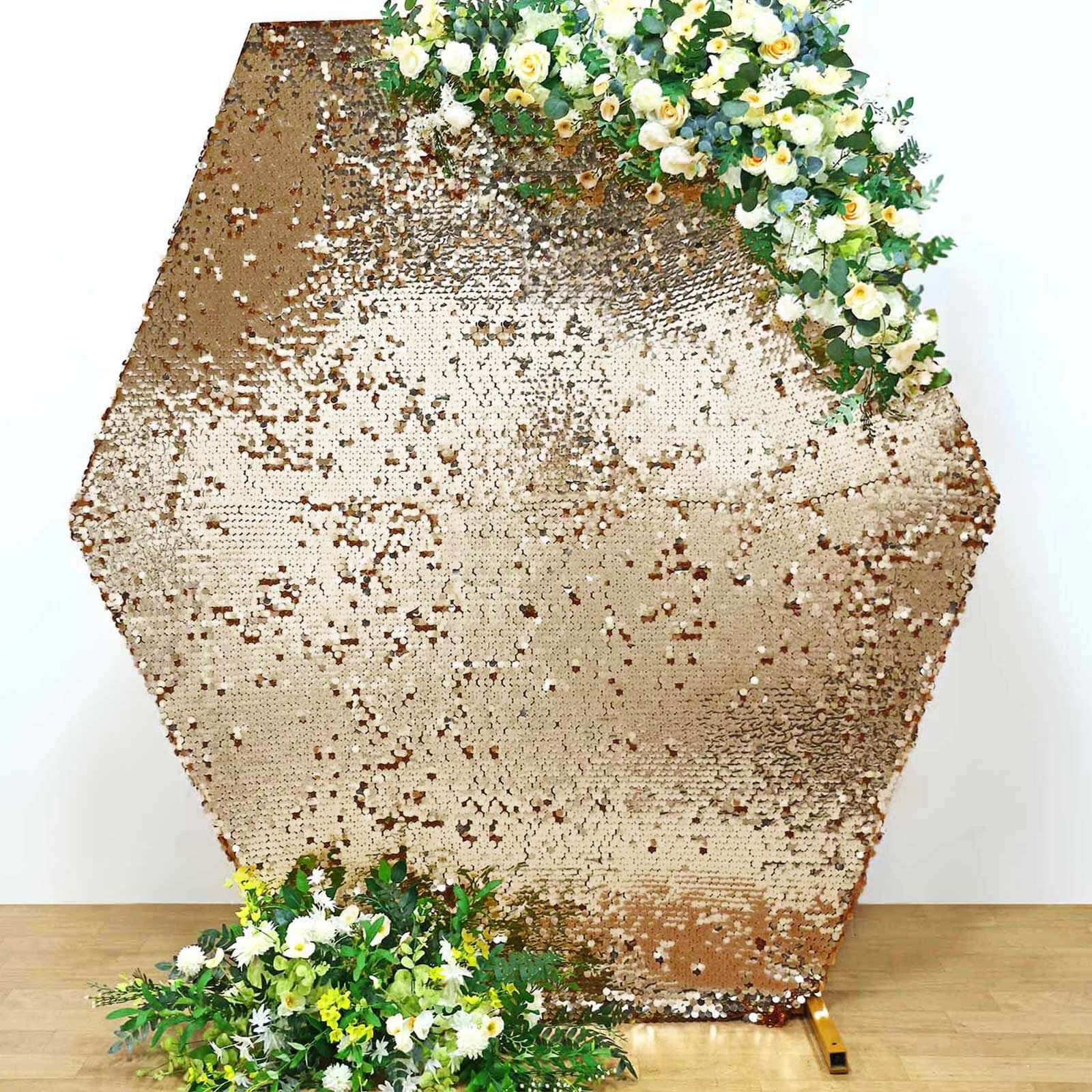 Gold Big Payette Sequin Sparkly Hexagon Wedding Arch Cover 8ftx7ft - Image 4