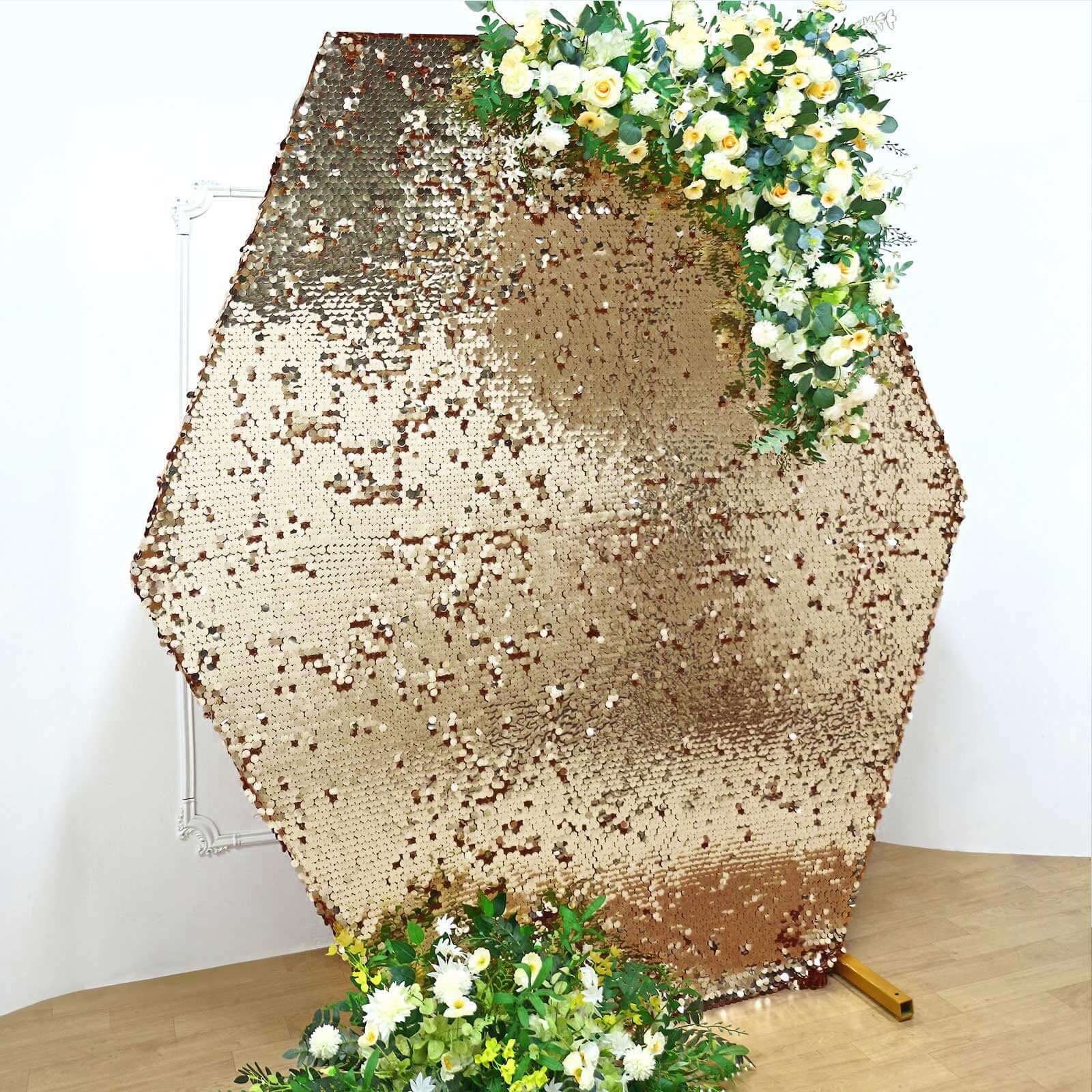 Gold Big Payette Sequin Sparkly Hexagon Wedding Arch Cover 8ftx7ft - Image 5