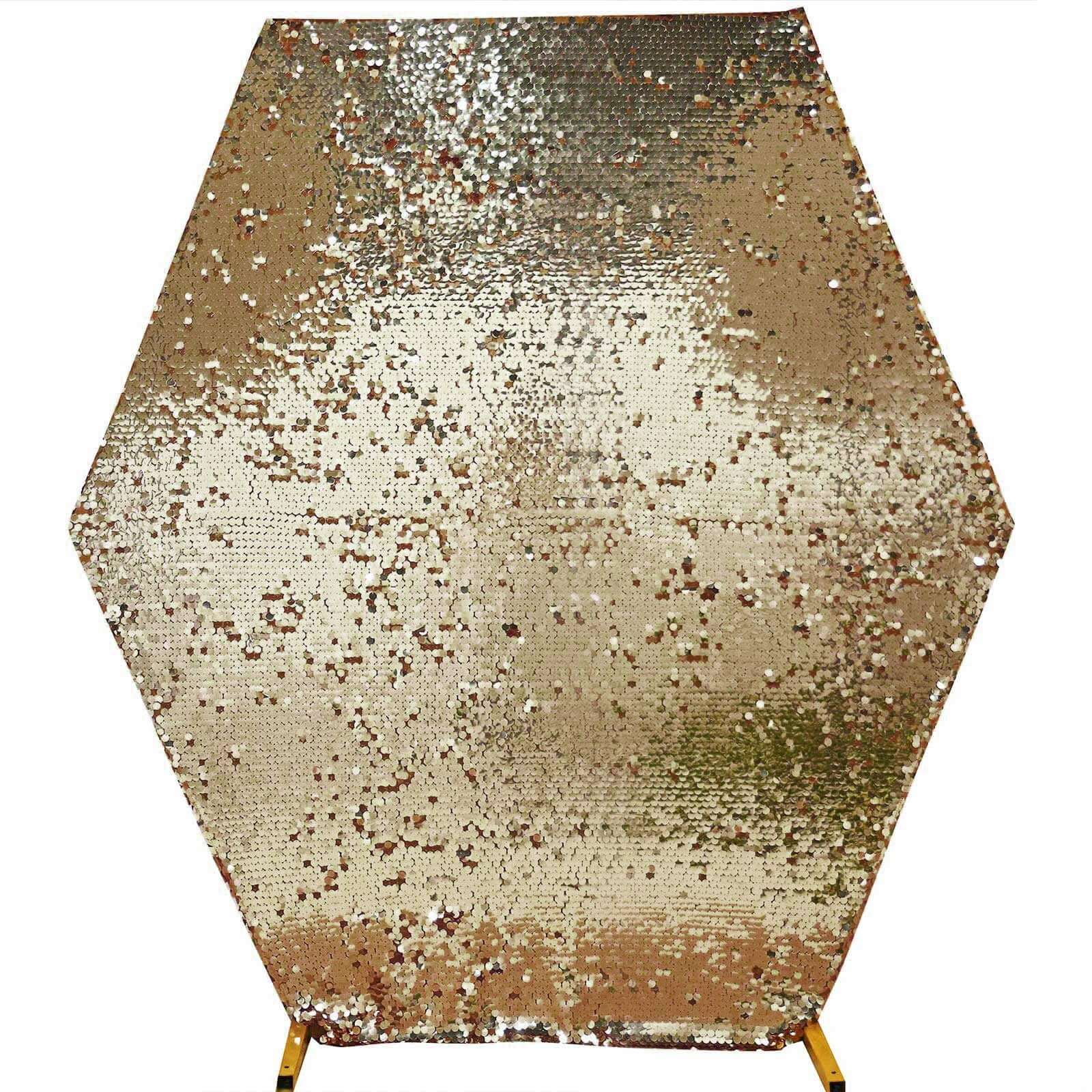 Gold Big Payette Sequin Sparkly Hexagon Wedding Arch Cover 8ftx7ft - Image 6