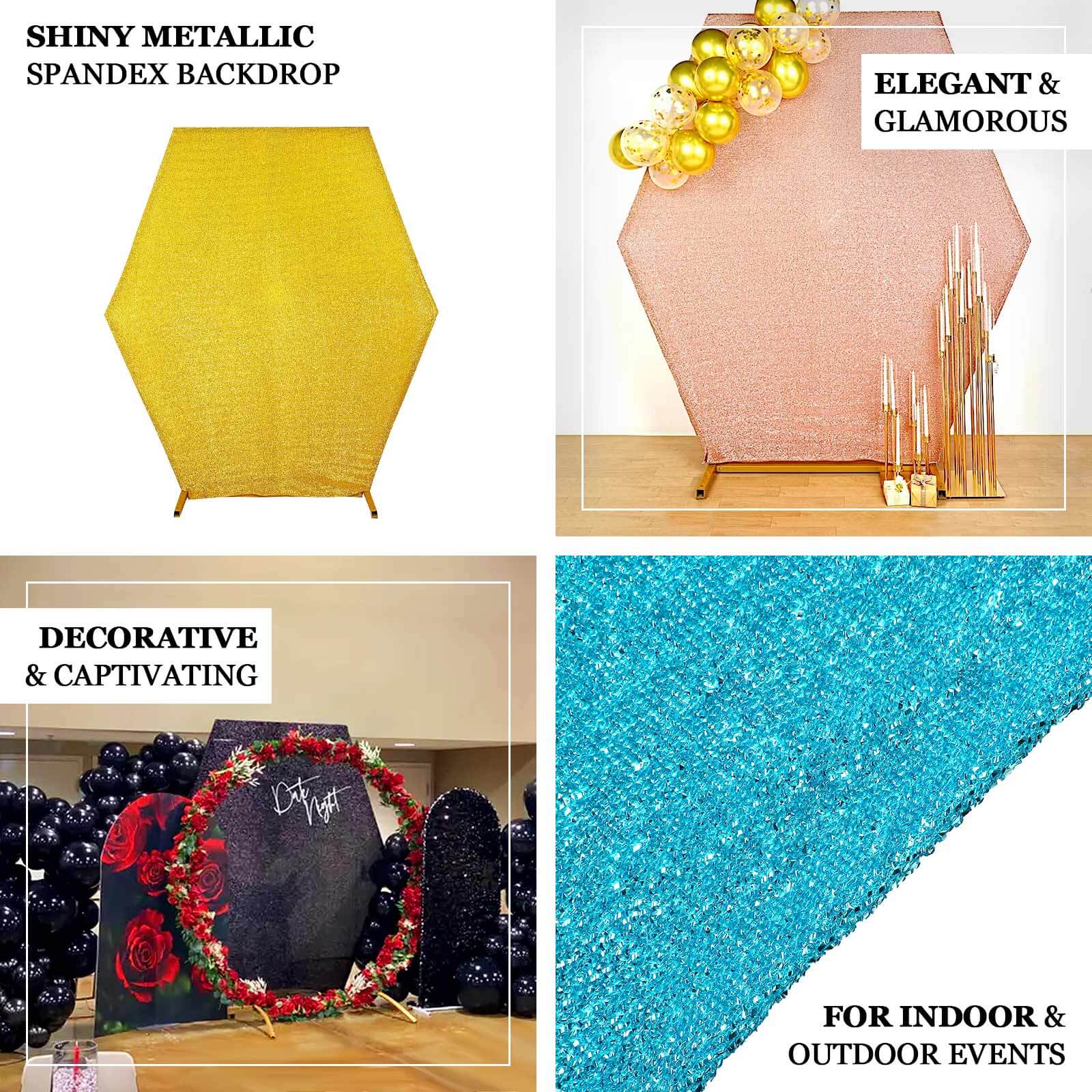 Gold Metallic Shimmer Tinsel Spandex Hexagon Backdrop, 2-Sided Wedding Arch Cover 8ftx7ft - Image 4