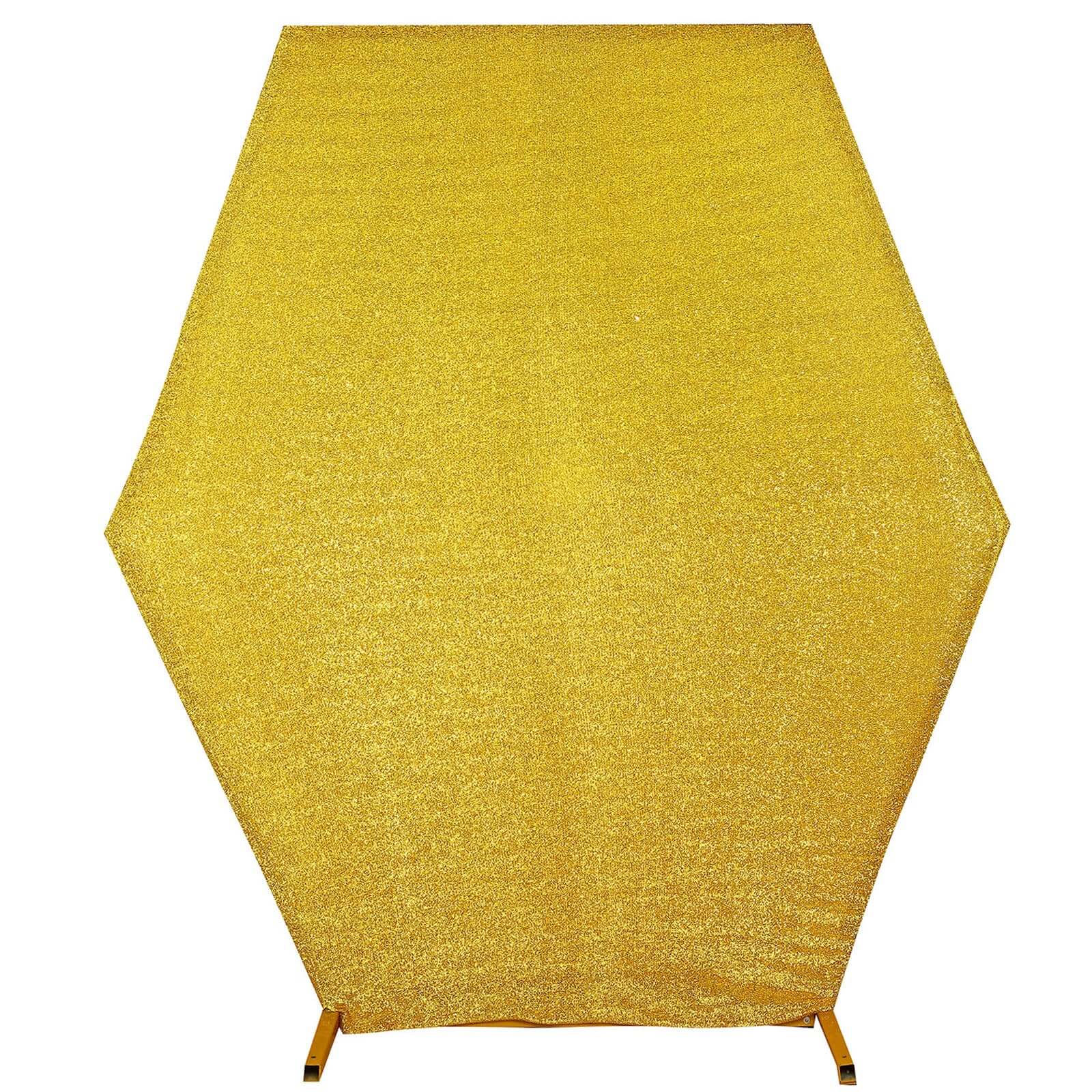 Gold Metallic Shimmer Tinsel Spandex Hexagon Backdrop, 2-Sided Wedding Arch Cover 8ftx7ft - Image 6