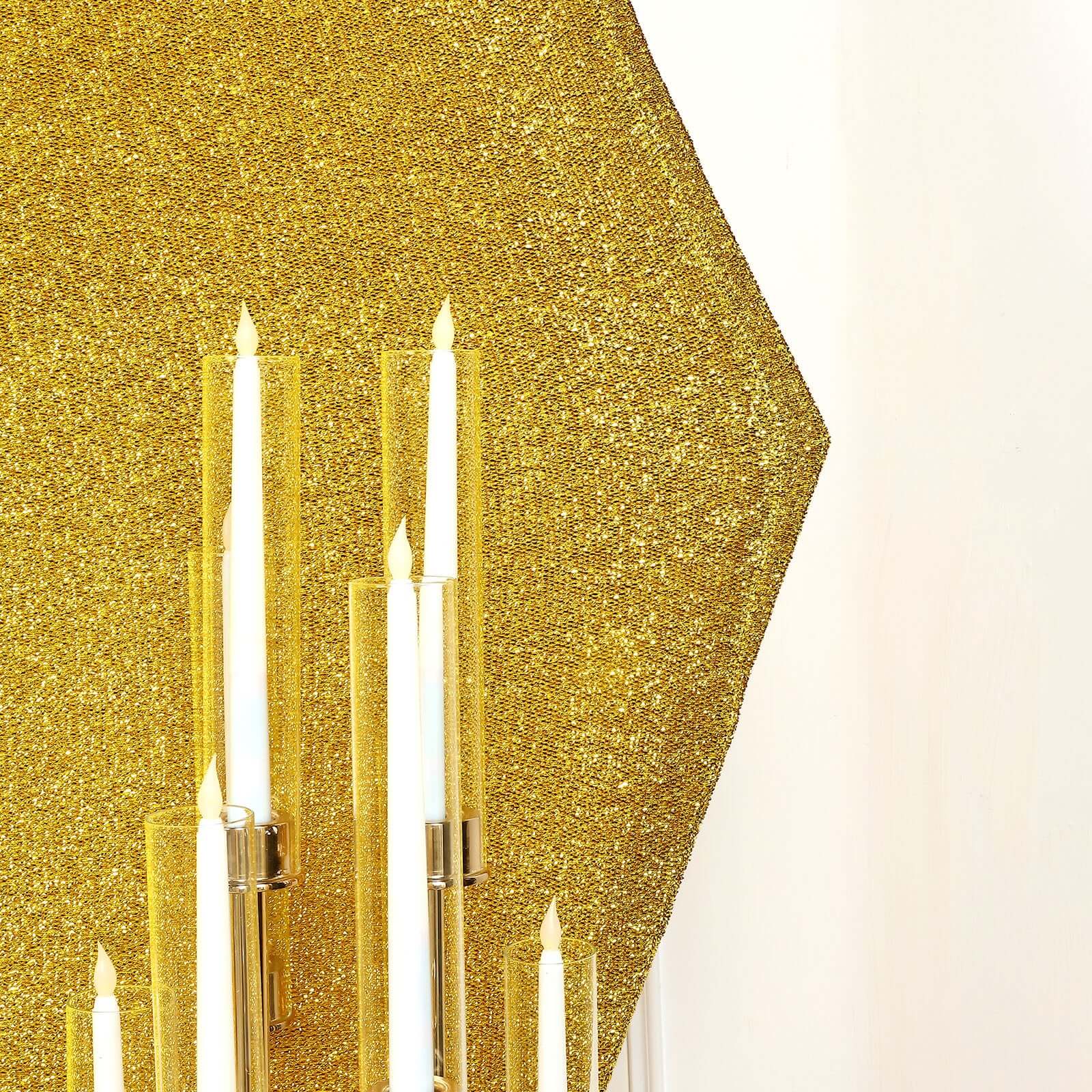 Gold Metallic Shimmer Tinsel Spandex Hexagon Backdrop, 2-Sided Wedding Arch Cover 8ftx7ft - Image 7