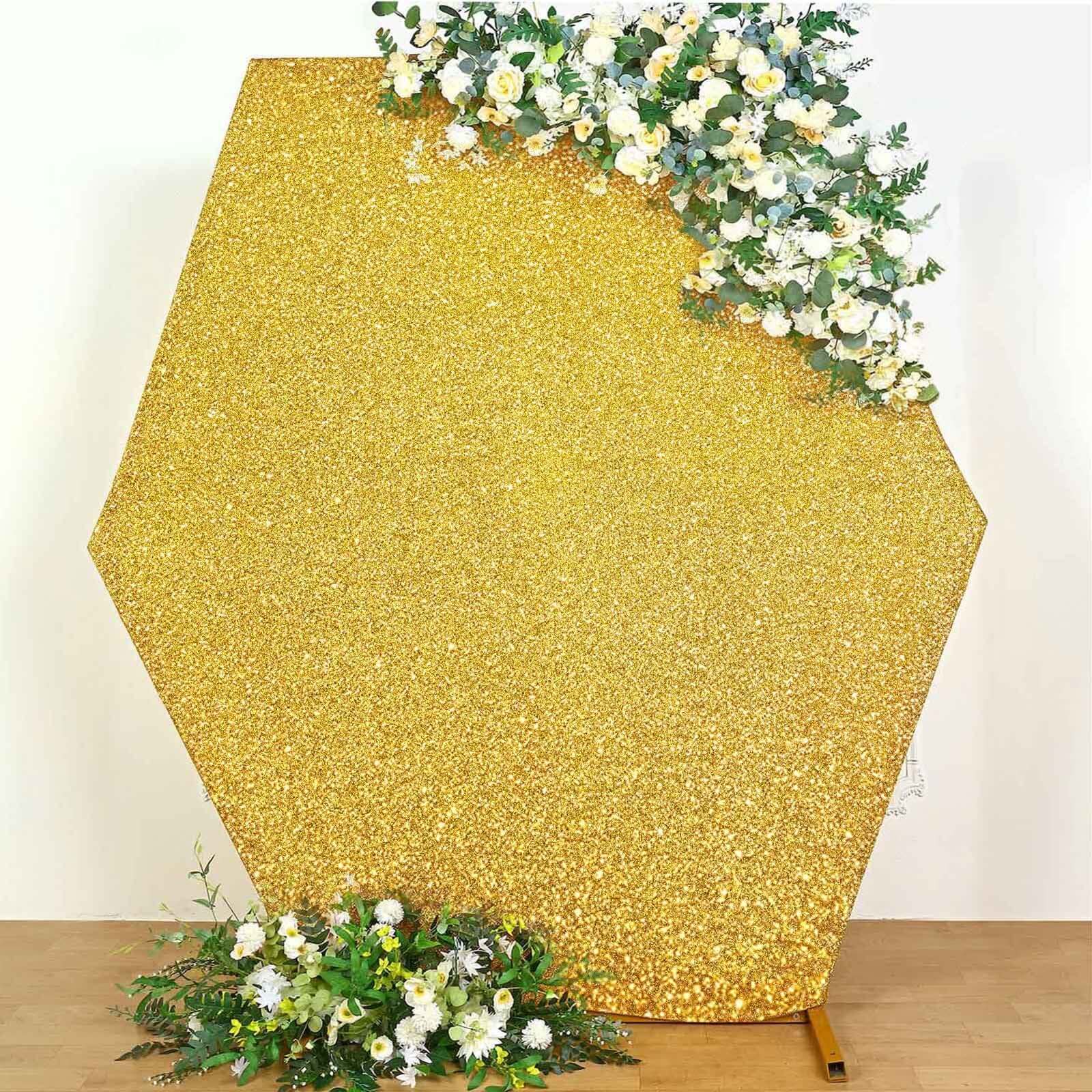 Gold Metallic Shimmer Tinsel Spandex Hexagon Backdrop, 2-Sided Wedding Arch Cover 8ftx7ft - Image 8