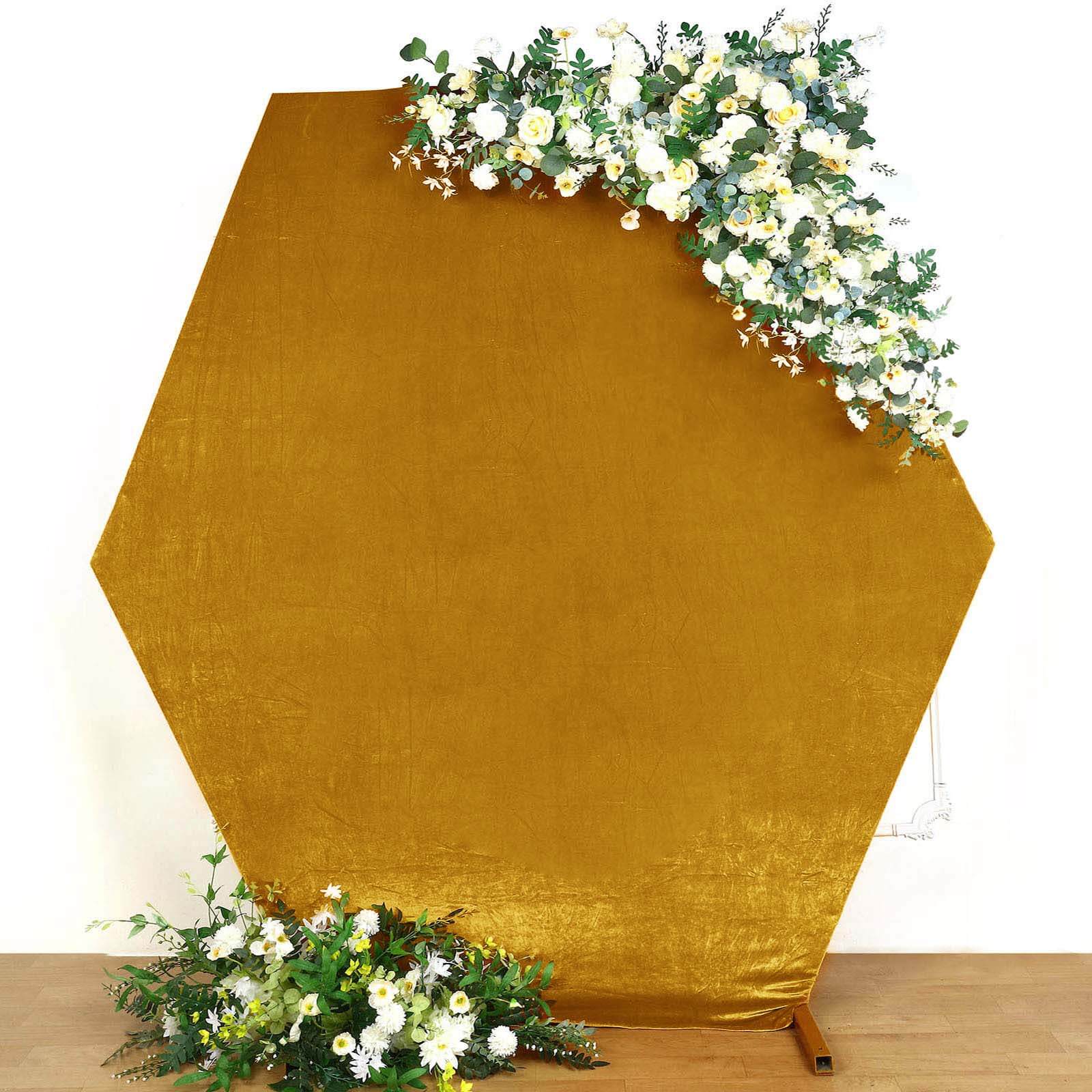 Metallic Gold Velvet Fitted Hexagon Wedding Arch Backdrop Cover 8ftx7ft - Image 4