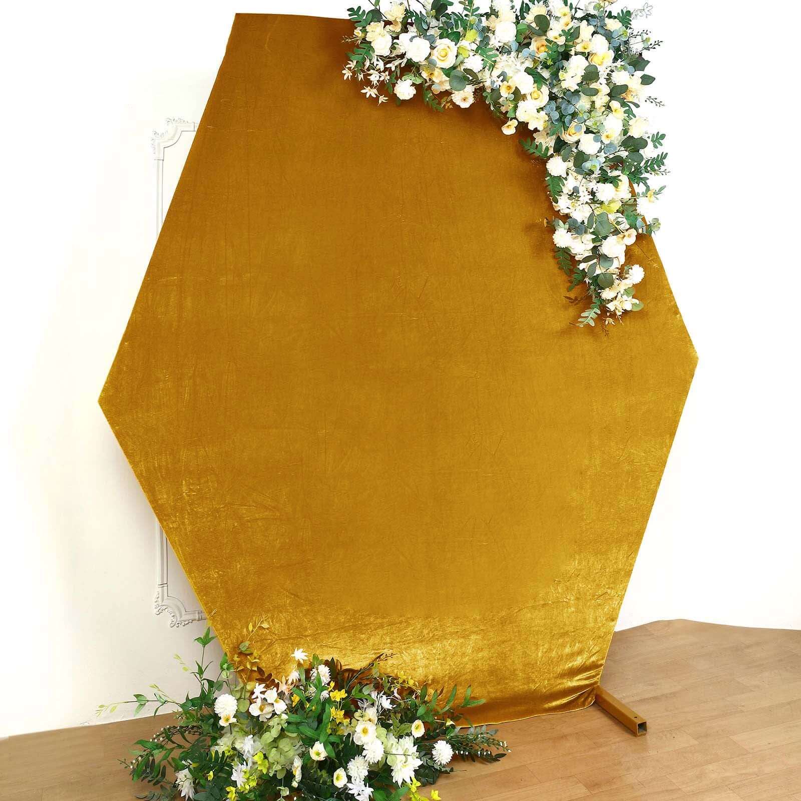 Metallic Gold Velvet Fitted Hexagon Wedding Arch Backdrop Cover 8ftx7ft - Image 5