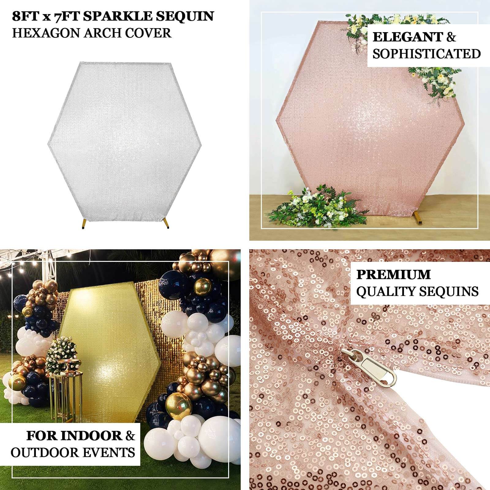 Metallic Silver Sparkle Sequin Hexagon Wedding Arch Cover, Shiny Shimmer Backdrop Stand Cover 2-Sided Custom Fit 8ftx7ft - Image 4