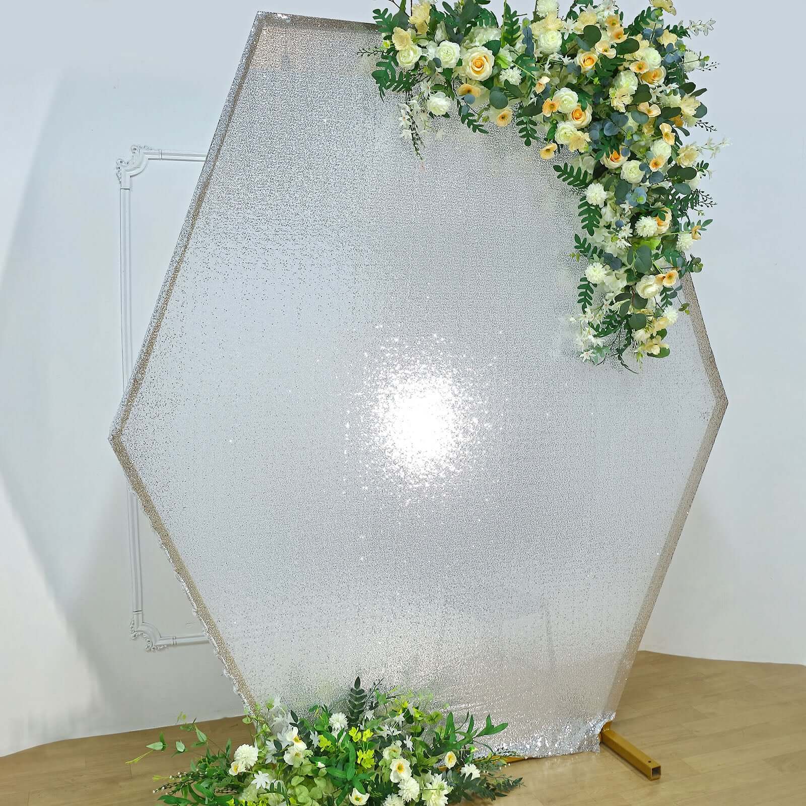 Metallic Silver Sparkle Sequin Hexagon Wedding Arch Cover, Shiny Shimmer Backdrop Stand Cover 2-Sided Custom Fit 8ftx7ft - Image 7