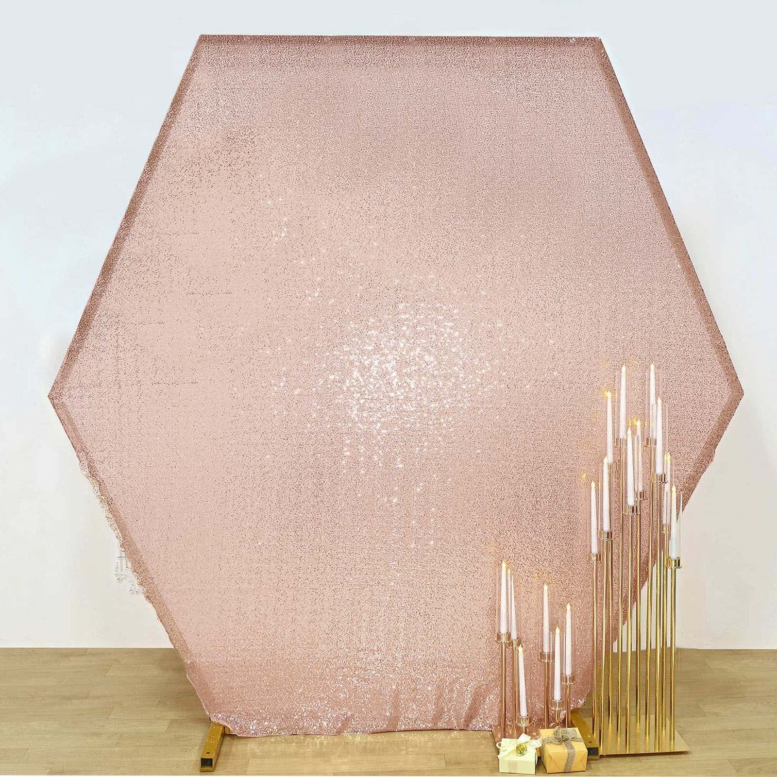 Rose Gold Sparkle Sequin Hexagon Wedding Arch Cover, Shiny Shimmer 2-Sided Custom Fit Backdrop Stand Cover 8ftx7ft