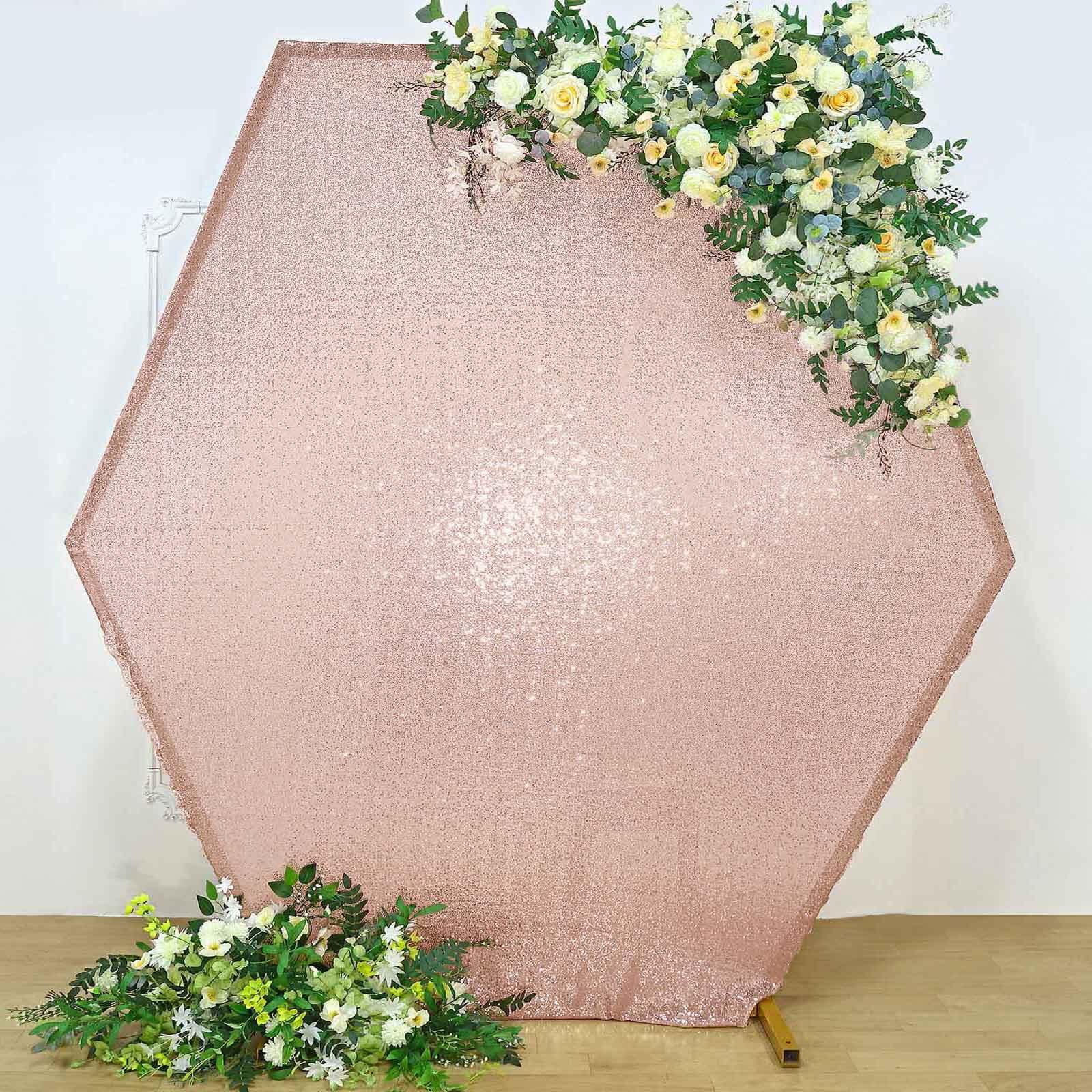 Rose Gold Sparkle Sequin Hexagon Wedding Arch Cover, Shiny Shimmer 2-Sided Custom Fit Backdrop Stand Cover 8ftx7ft - Image 5