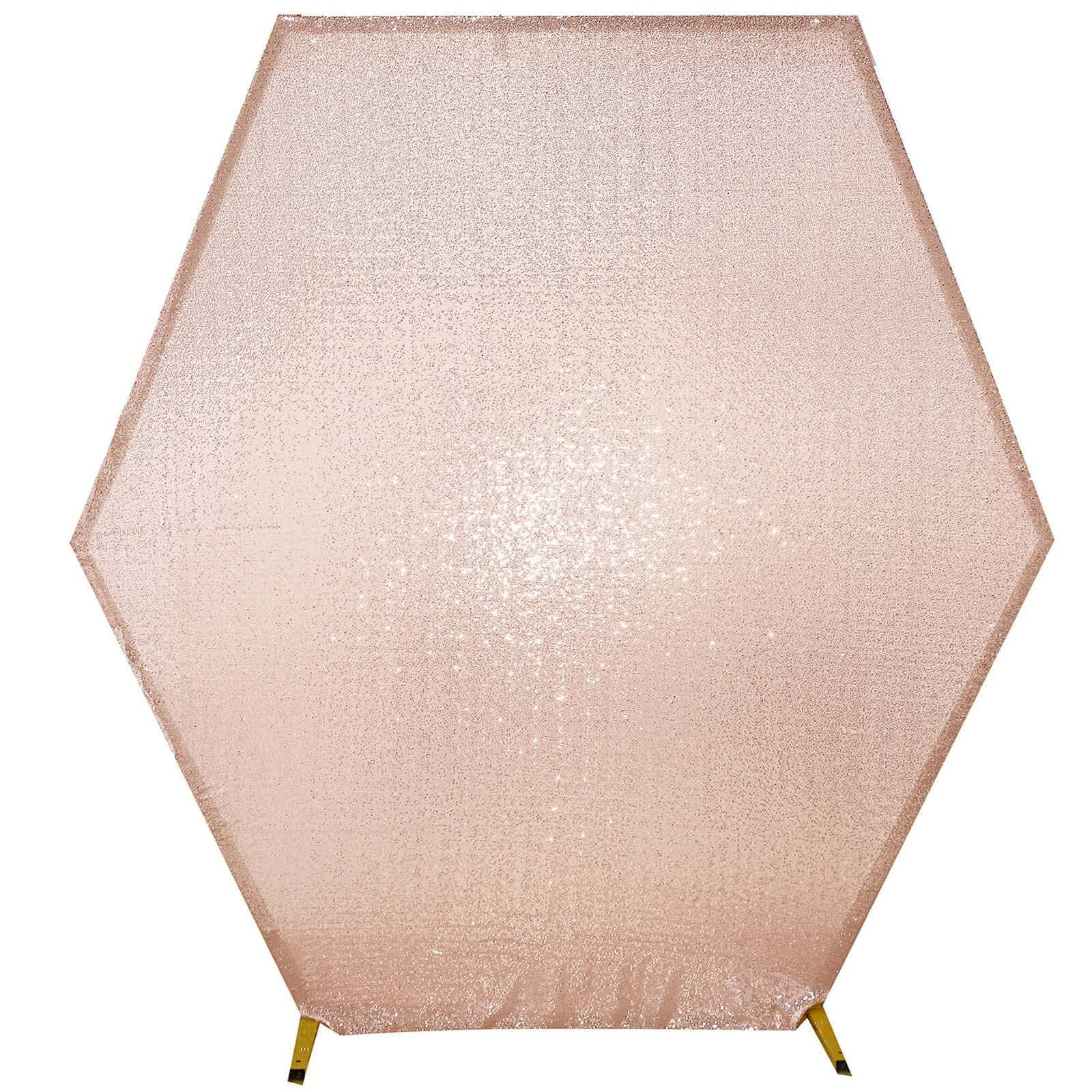 Rose Gold Sparkle Sequin Hexagon Wedding Arch Cover, Shiny Shimmer 2-Sided Custom Fit Backdrop Stand Cover 8ftx7ft - Image 6