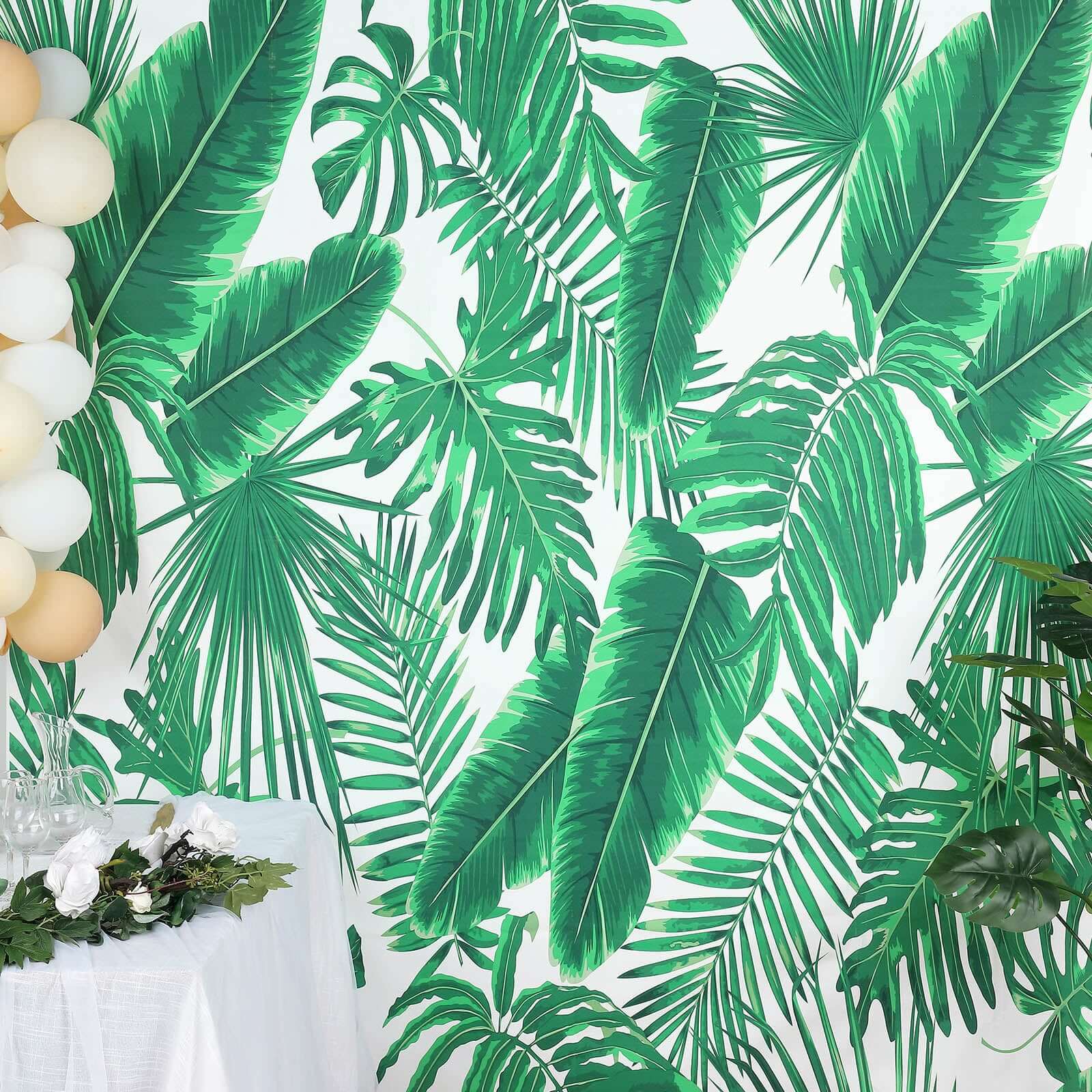 Green/White Tropical Palm Leaf Print Vinyl Photo Backdrop 8ftx8ft - Image 7