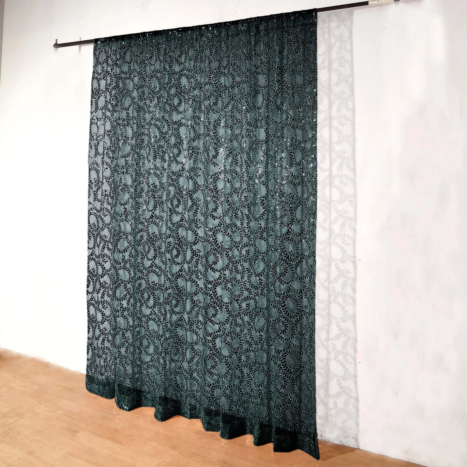 Hunter Emerald Green Embroider Sequin Backdrop Drape Curtain, Sparkly Sheer Event Divider Panel With Embroidery Leaf - 8ftx8ft - Image 5