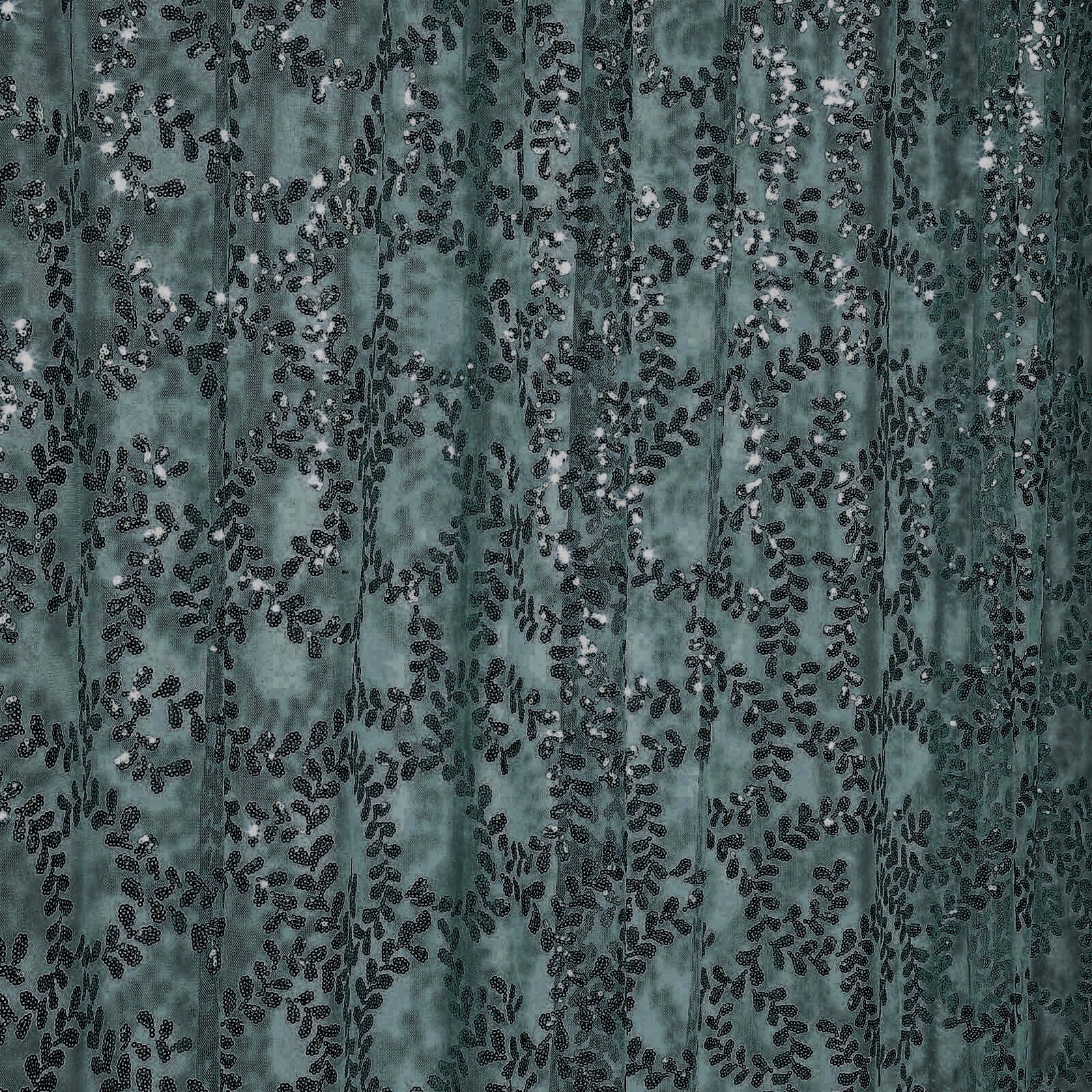 Hunter Emerald Green Embroider Sequin Backdrop Drape Curtain, Sparkly Sheer Event Divider Panel With Embroidery Leaf - 8ftx8ft - Image 6