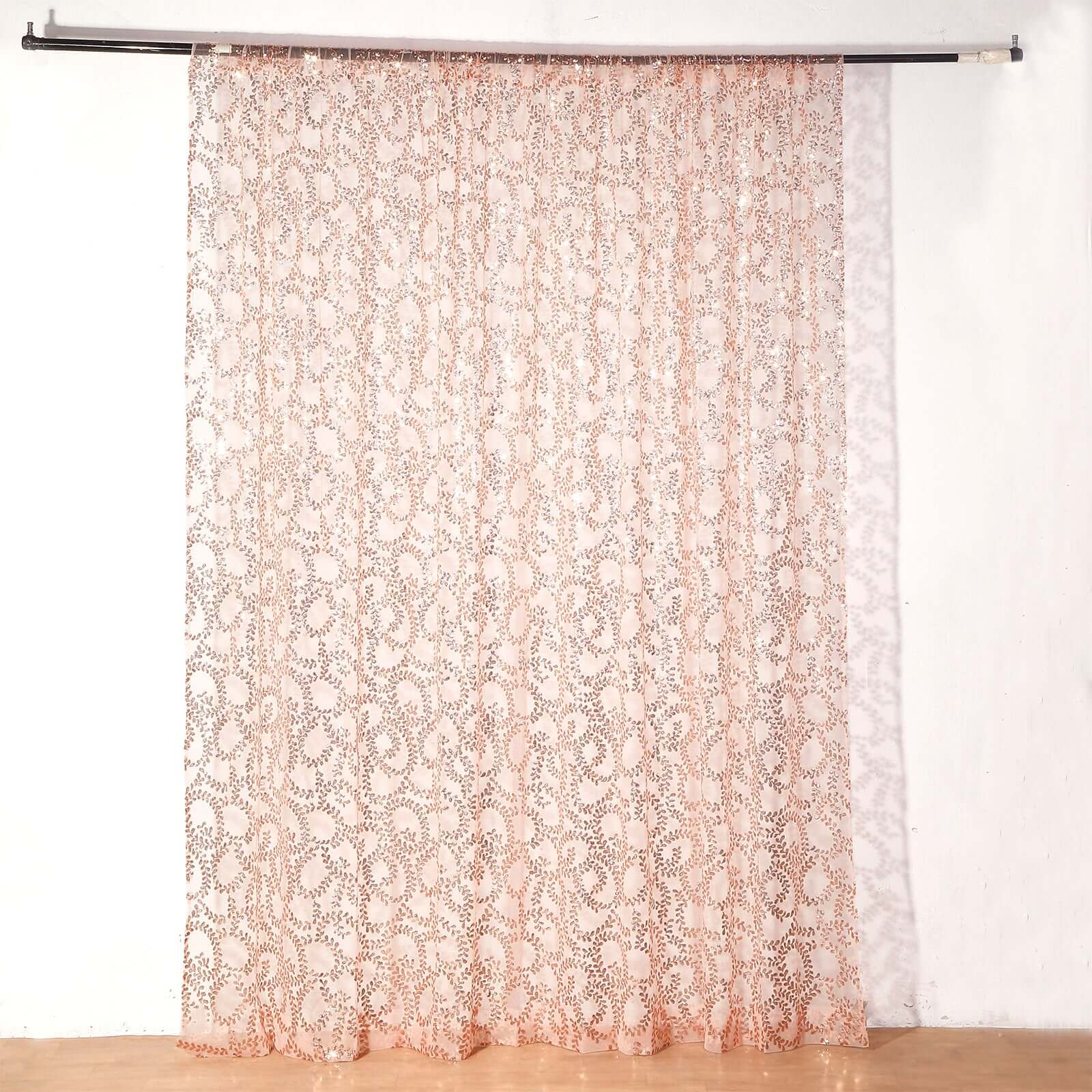 Rose Gold Embroider Sequin Backdrop Drape Curtain, Sparkly Sheer Event Divider Panel With Embroidery Leaf - 8ftx8ft - Image 5