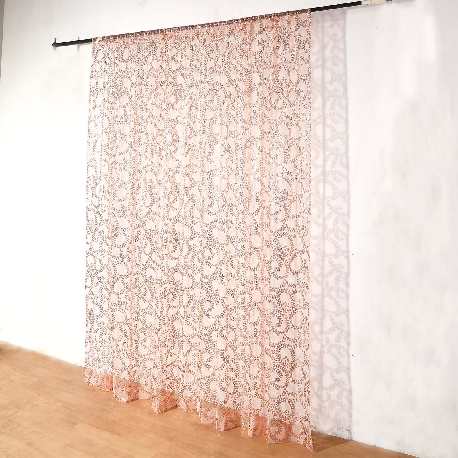Rose Gold Embroider Sequin Backdrop Drape Curtain, Sparkly Sheer Event Divider Panel With Embroidery Leaf - 8ftx8ft - Image 6