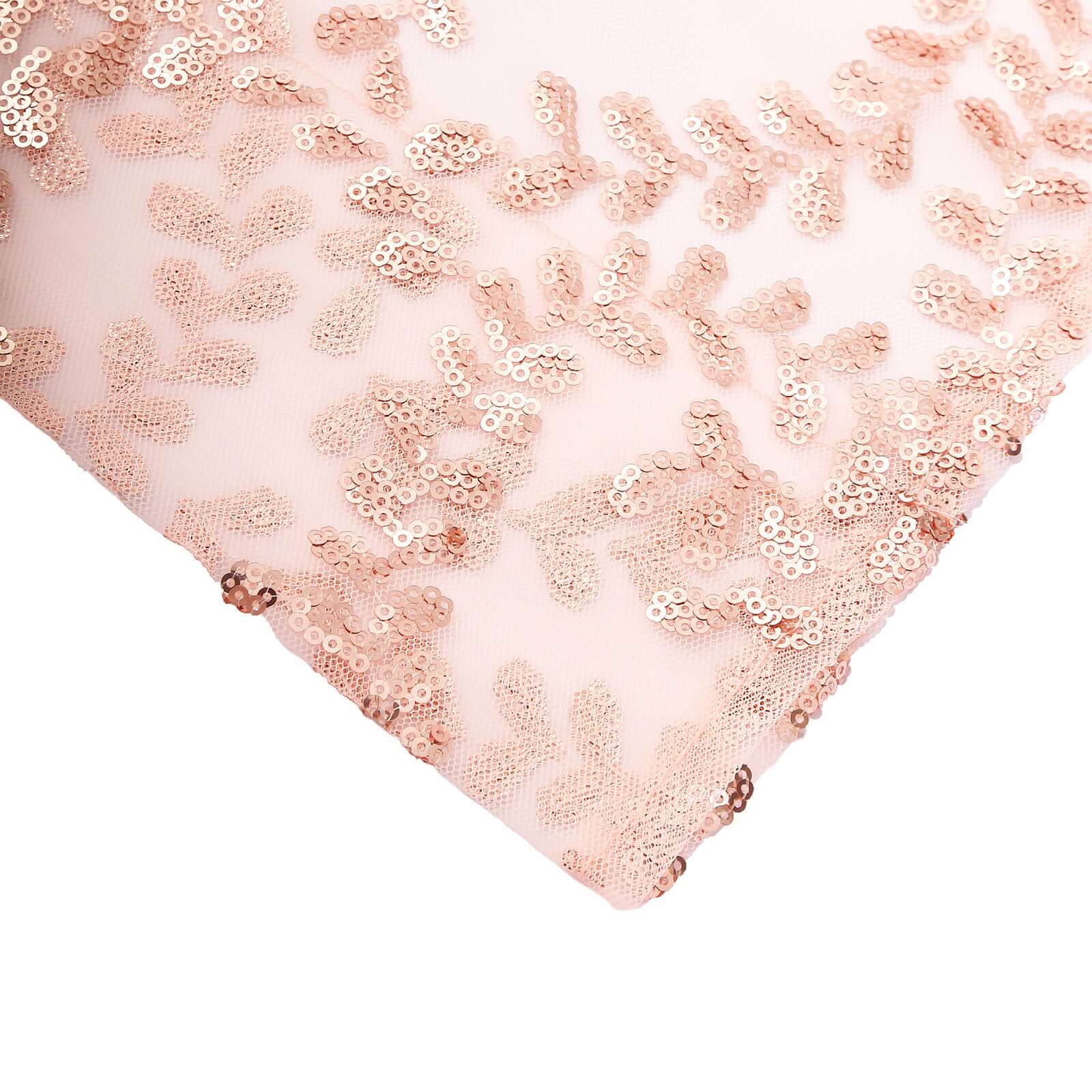 Rose Gold Embroider Sequin Backdrop Drape Curtain, Sparkly Sheer Event Divider Panel With Embroidery Leaf - 8ftx8ft - Image 9