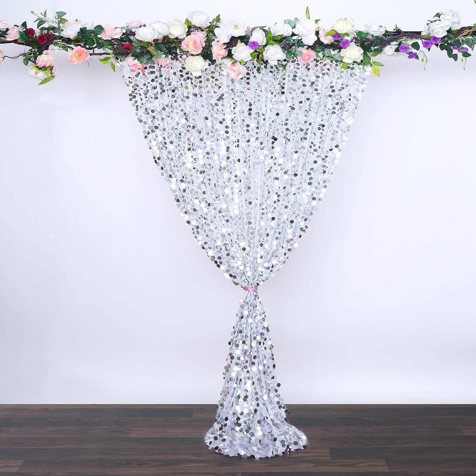 Silver Big Payette Sequin Backdrop Drape Curtain, Photo Booth Event Divider Panel - 8ftx8ft - Image 2