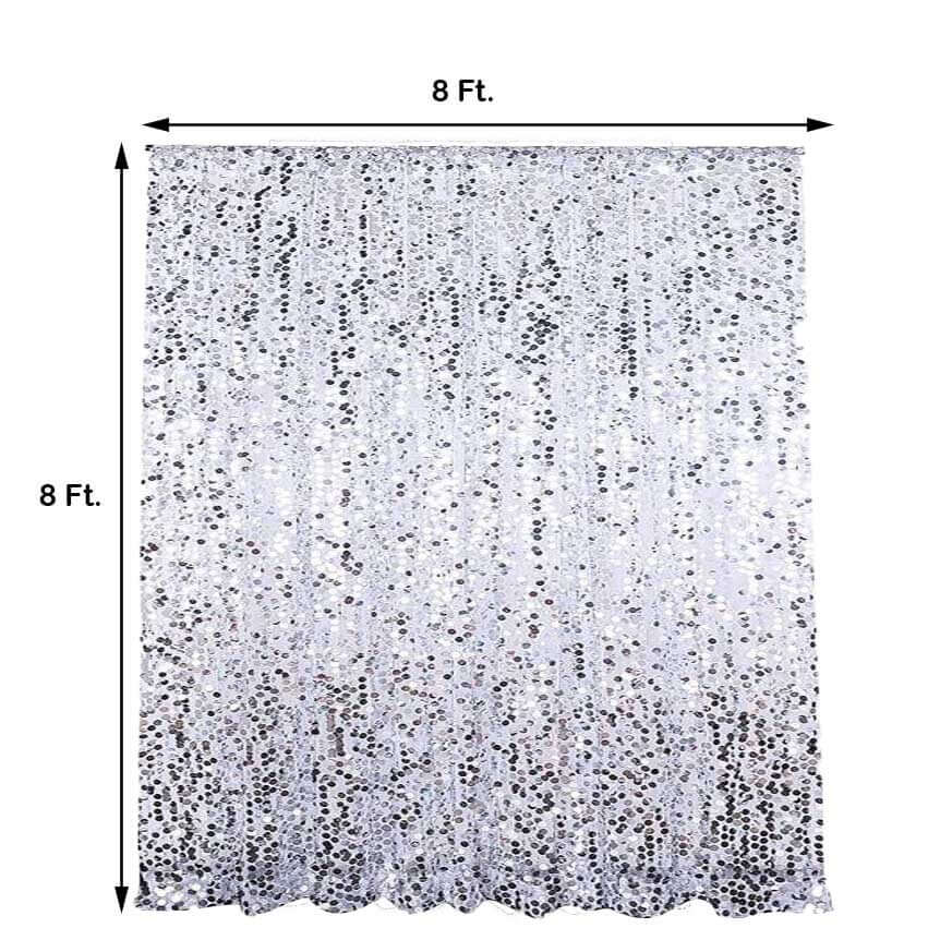 Silver Big Payette Sequin Backdrop Drape Curtain, Photo Booth Event Divider Panel - 8ftx8ft - Image 3