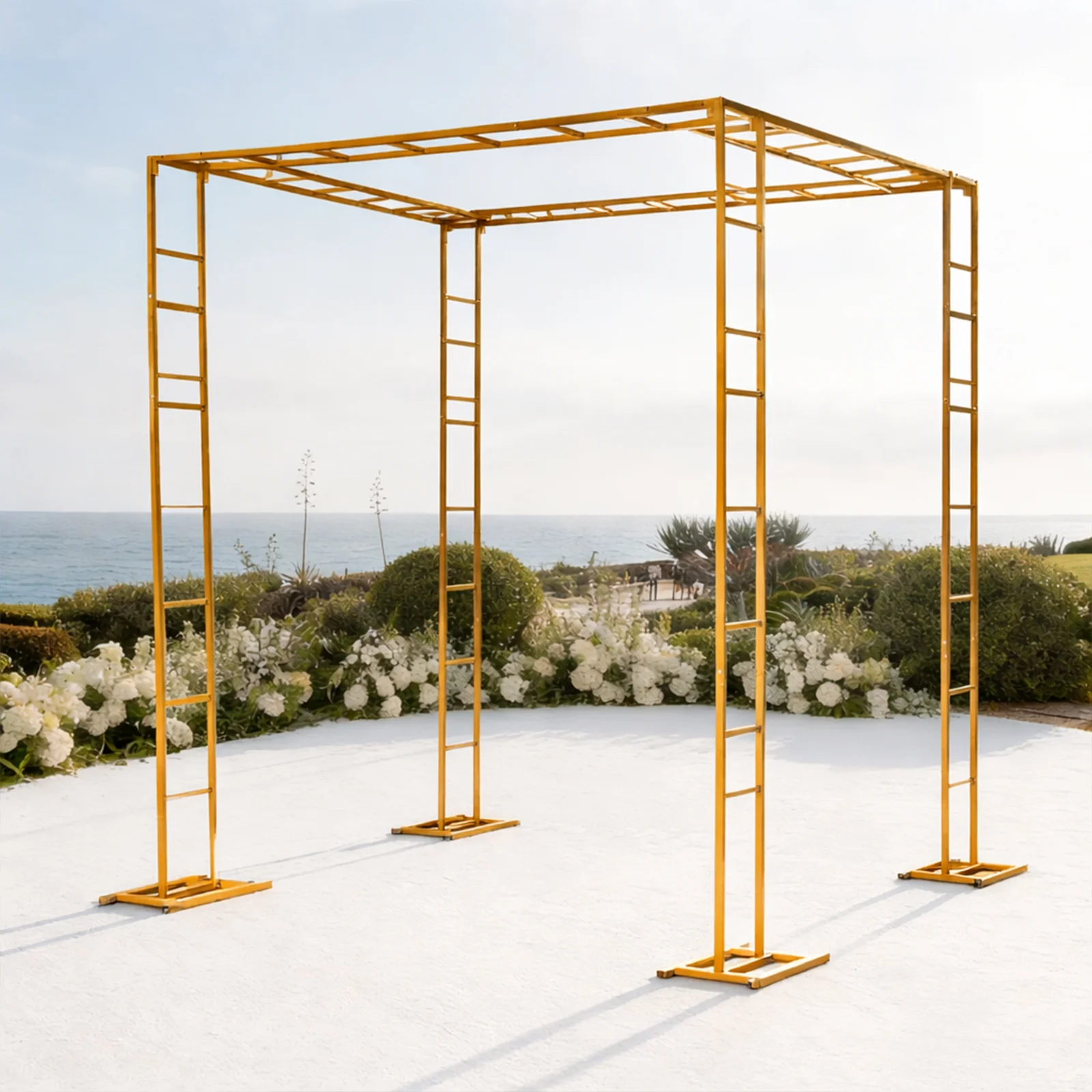 Gold Metal Event Arch & Canopy Frame – Rectangular 8ft x 10ft Heavy-Duty 4-Post Ladder-Style Backdrop Stand, Height Adjustable & Portable - Image 9