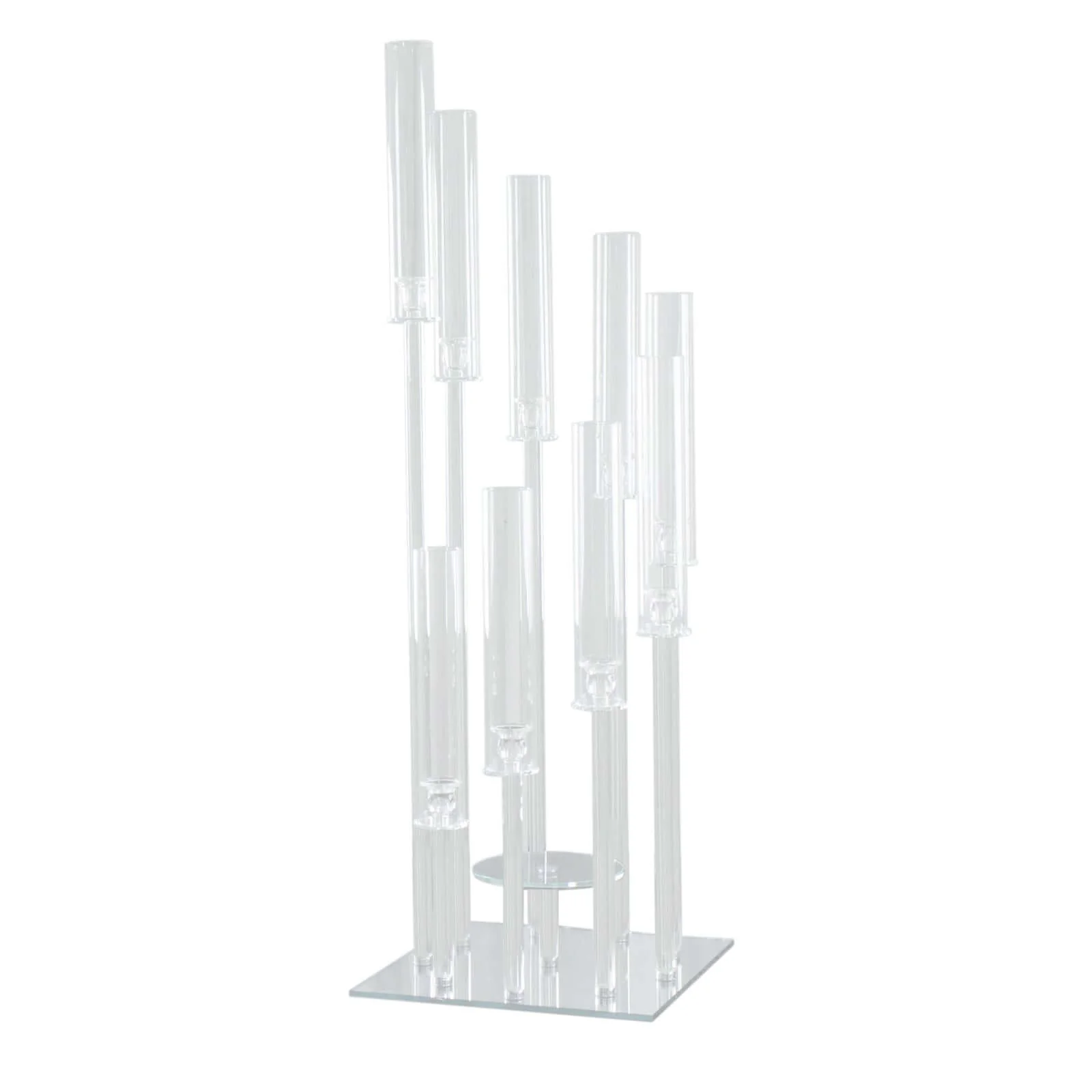 9-Arm Crystal Glass Cluster Candelabra Pedestal Stand 4ft - Square Hurricane Taper Candle Holder Table Centerpiece - Image 7